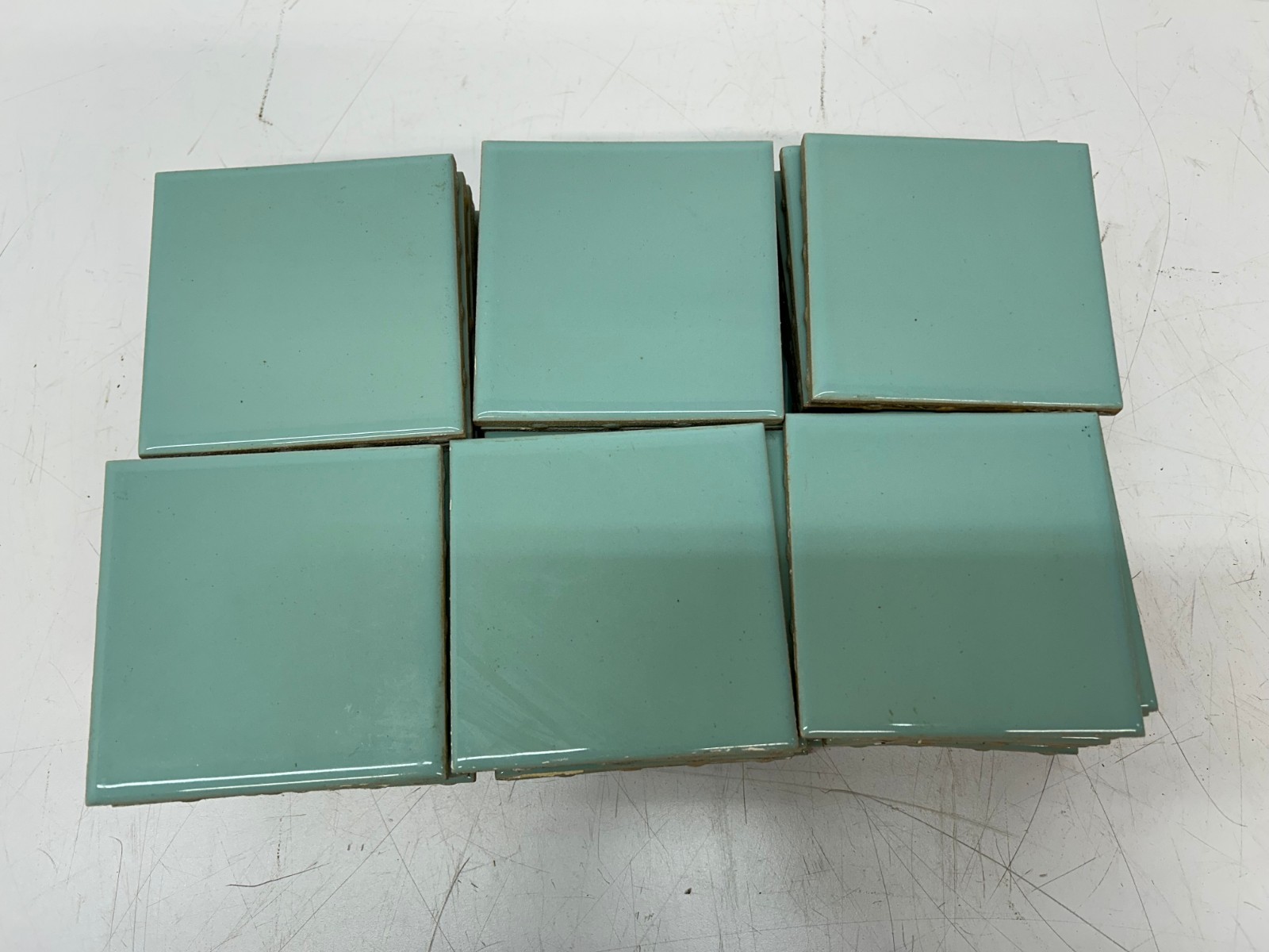 60 Vtg USQTCO Romany Ceramic Tile Blue Green MCM 4.25″ Tiles Kitchen Bath Used B