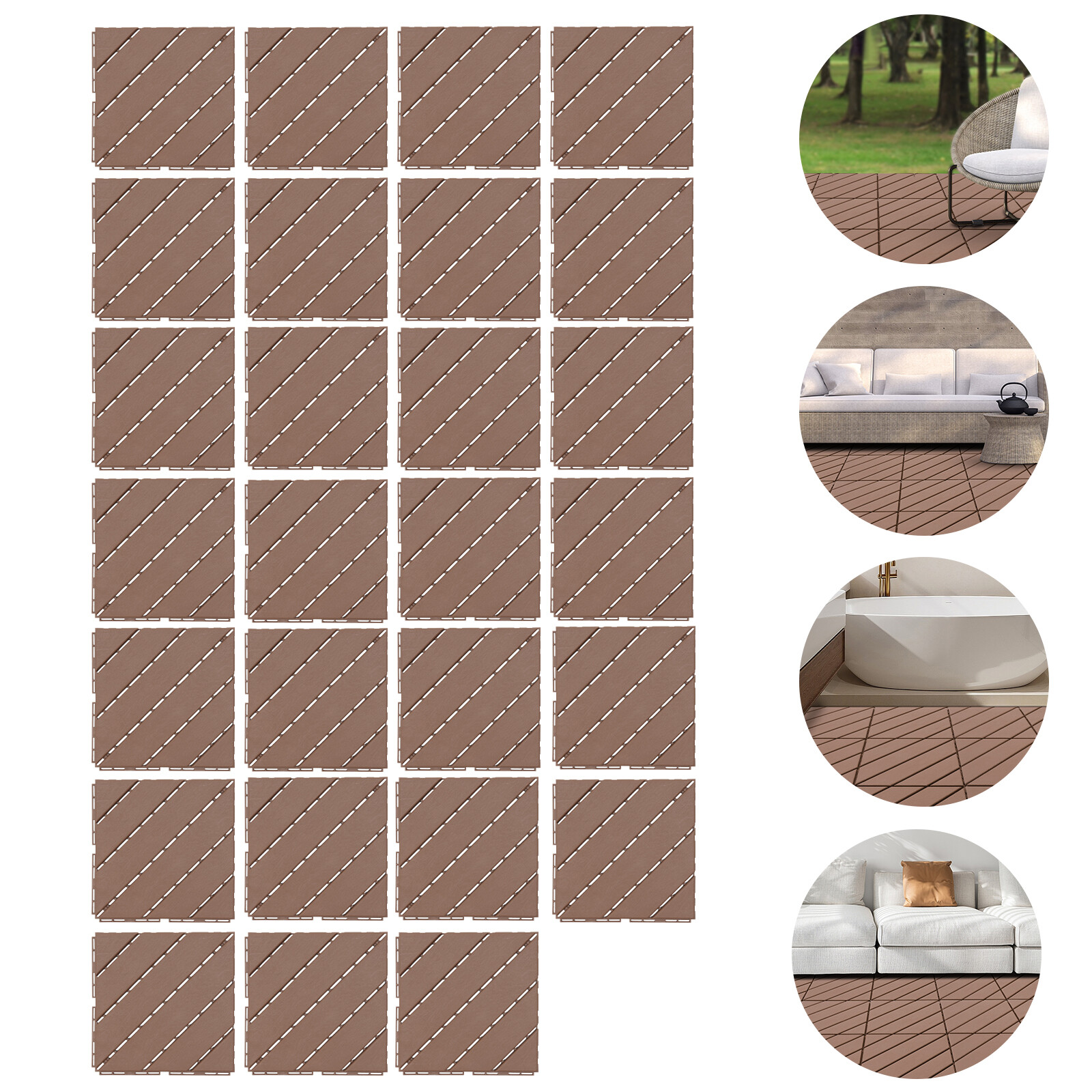 27 PACK Plastic Interlocking Deck Tiles Outdoor Patio Flooring Coffee 12″x12″.