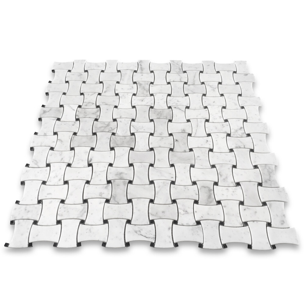 C67W1XP Carrara White Marble Dogbone Wicker Basket Weave Mosaic Tile Polished