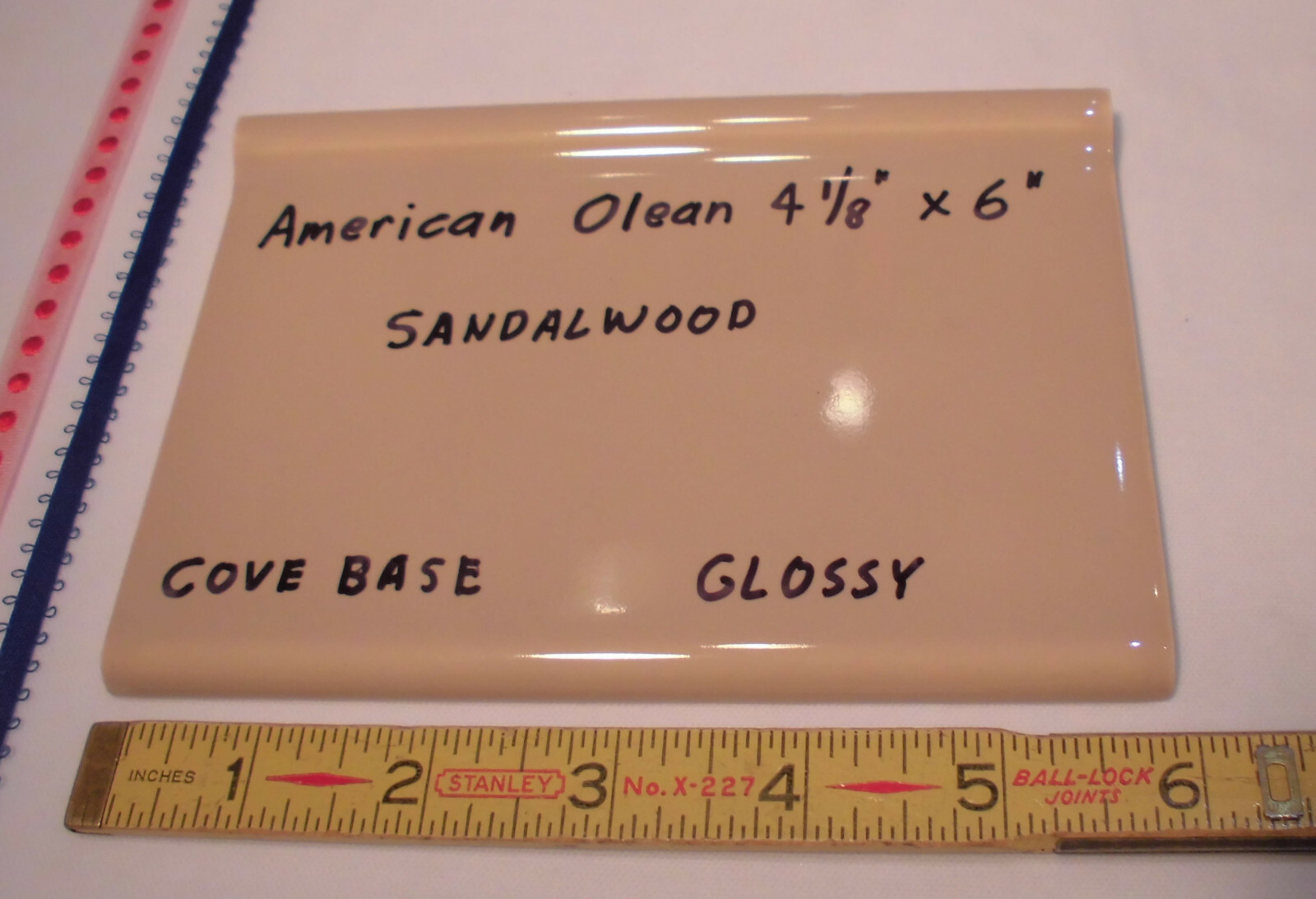 1 pc. *Sandalwood-Brown* Bullnose Top; base/cove Ceramic Tile: 4-1/8″ X 6″ NOS