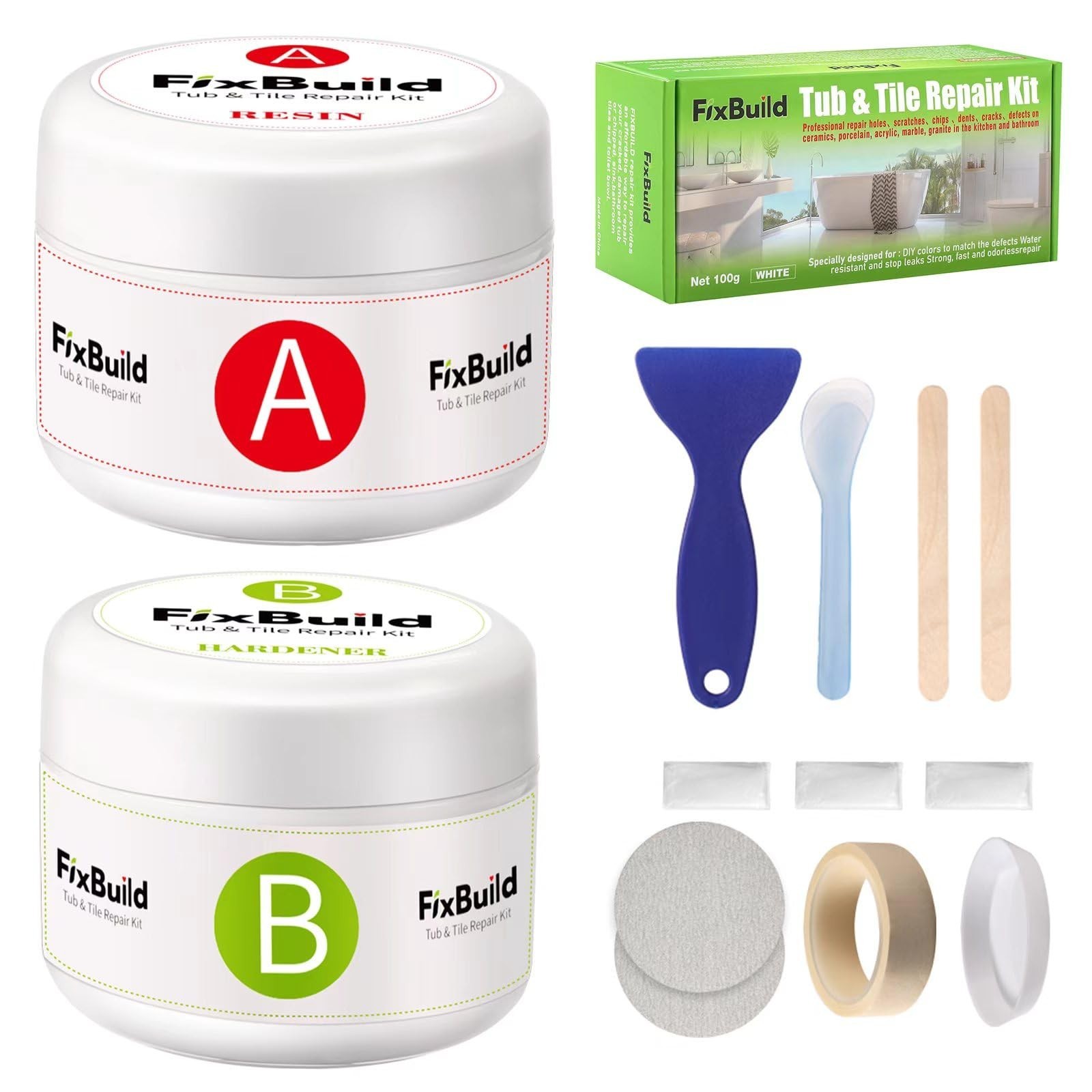 Tub Repair Porcelain Repair Kit, Crack Repair Kit for Bathtubs, Sinks, Marble…