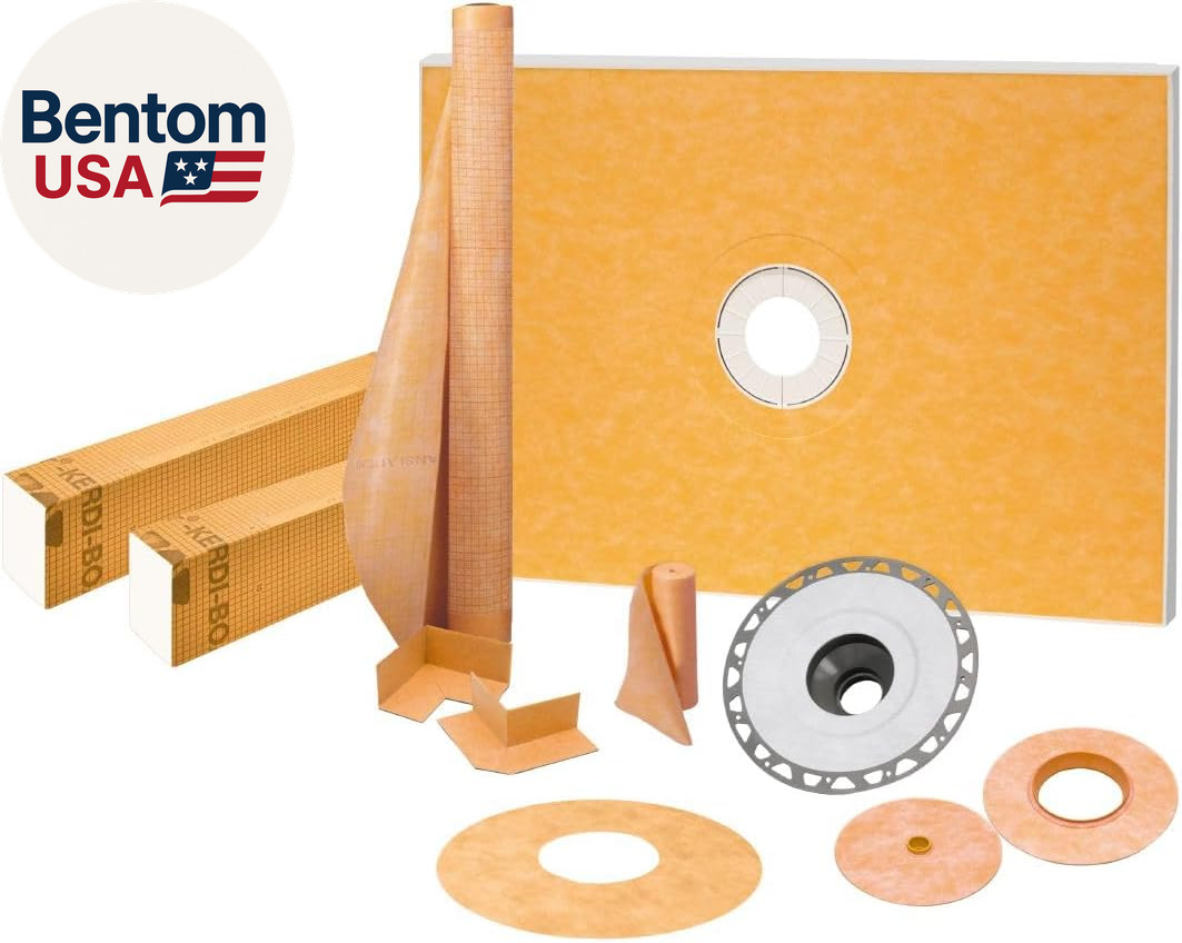 Schluter Kerdi Shower Kit with Shower Tray, Curb, Waterproofing Membrane, Strips