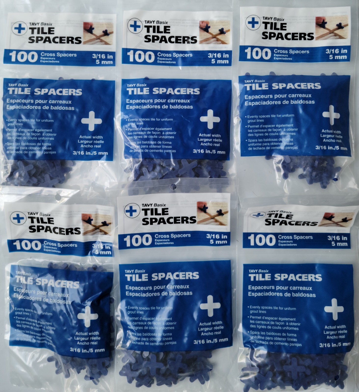 6x Tavy Basix 100 Pack Cross Tile Spacers 3/16in 5mm – Blue Total 600