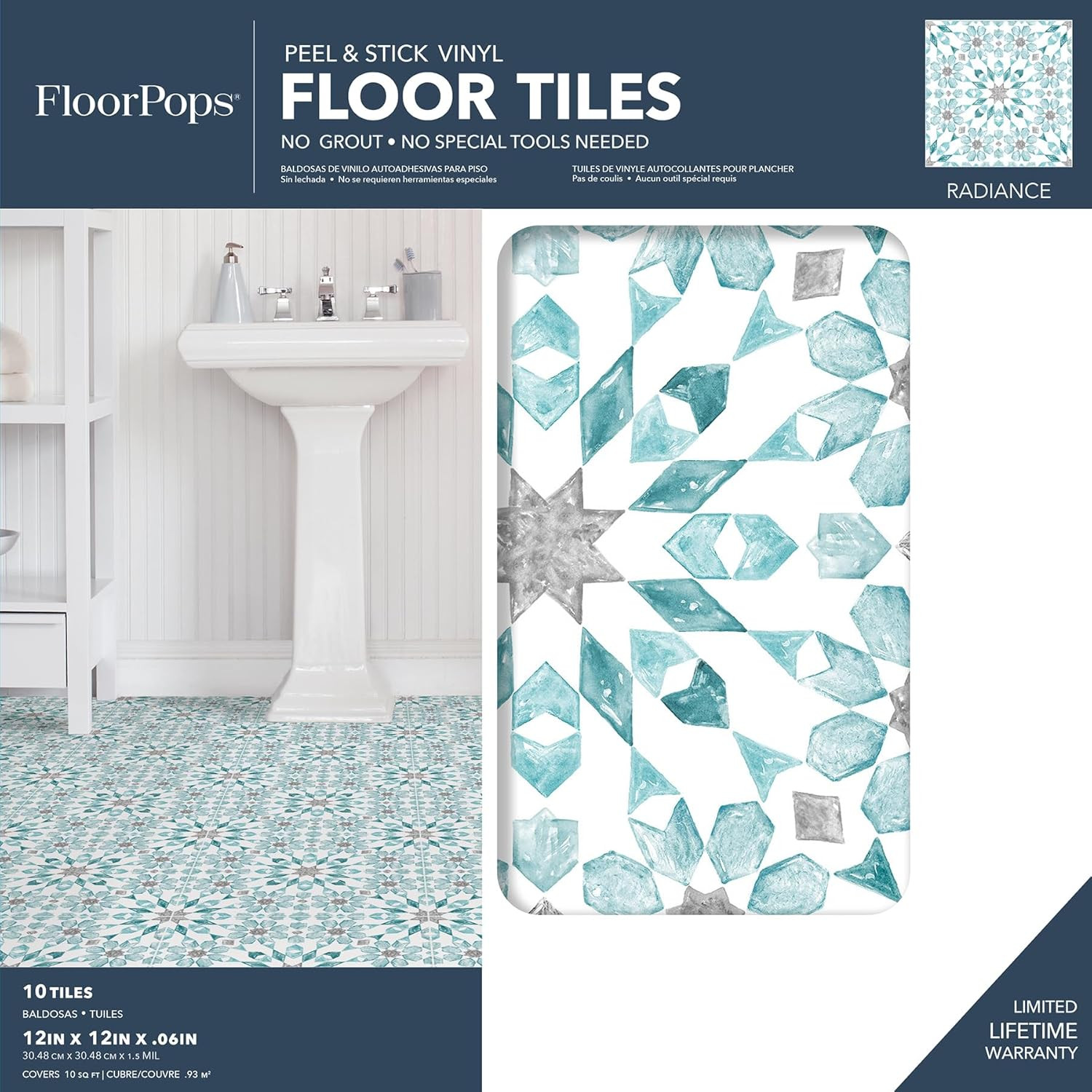 FP2949 Radiance Peel & Stick Floor Tiles, Blue