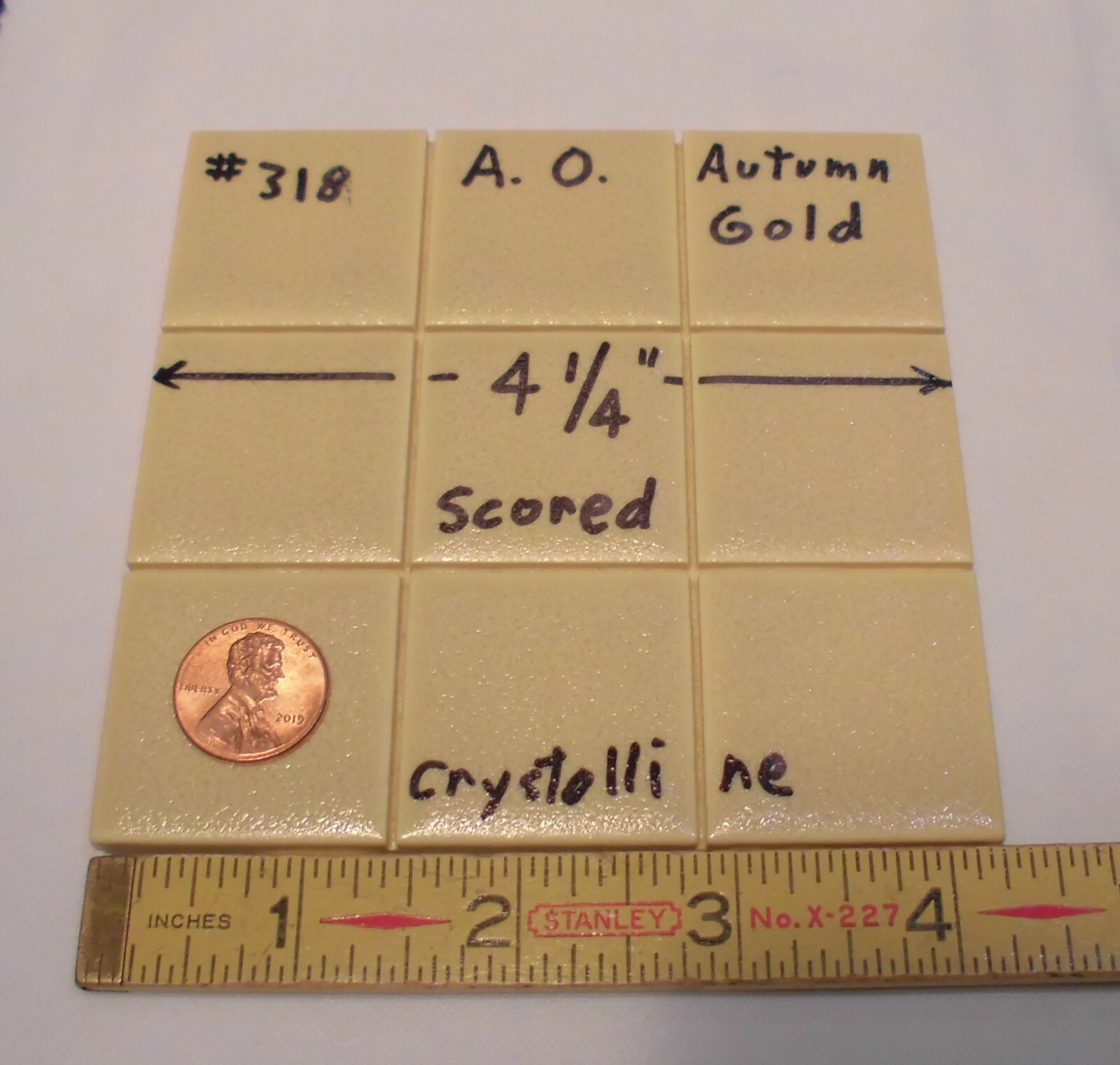 1 pc. 4-1/4″ Ceramic Tile *Autumn Gold* Scored 9ths: Crystalline, American Olean