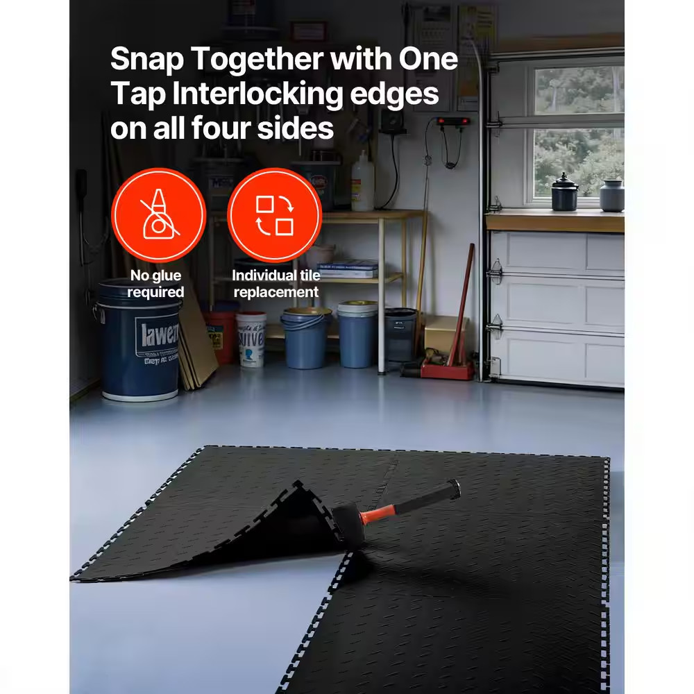 Garage Floor Tiles Interlocking, 16 Pack 20.2 X 20.2 X 0.2 In. Interlocking Modu