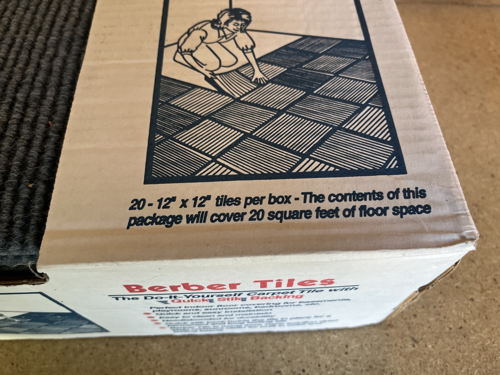 20 PACK 12″ x 12″ Bretlin Quick Stik Berber Carpet Tiles Olefin Ocean Blue