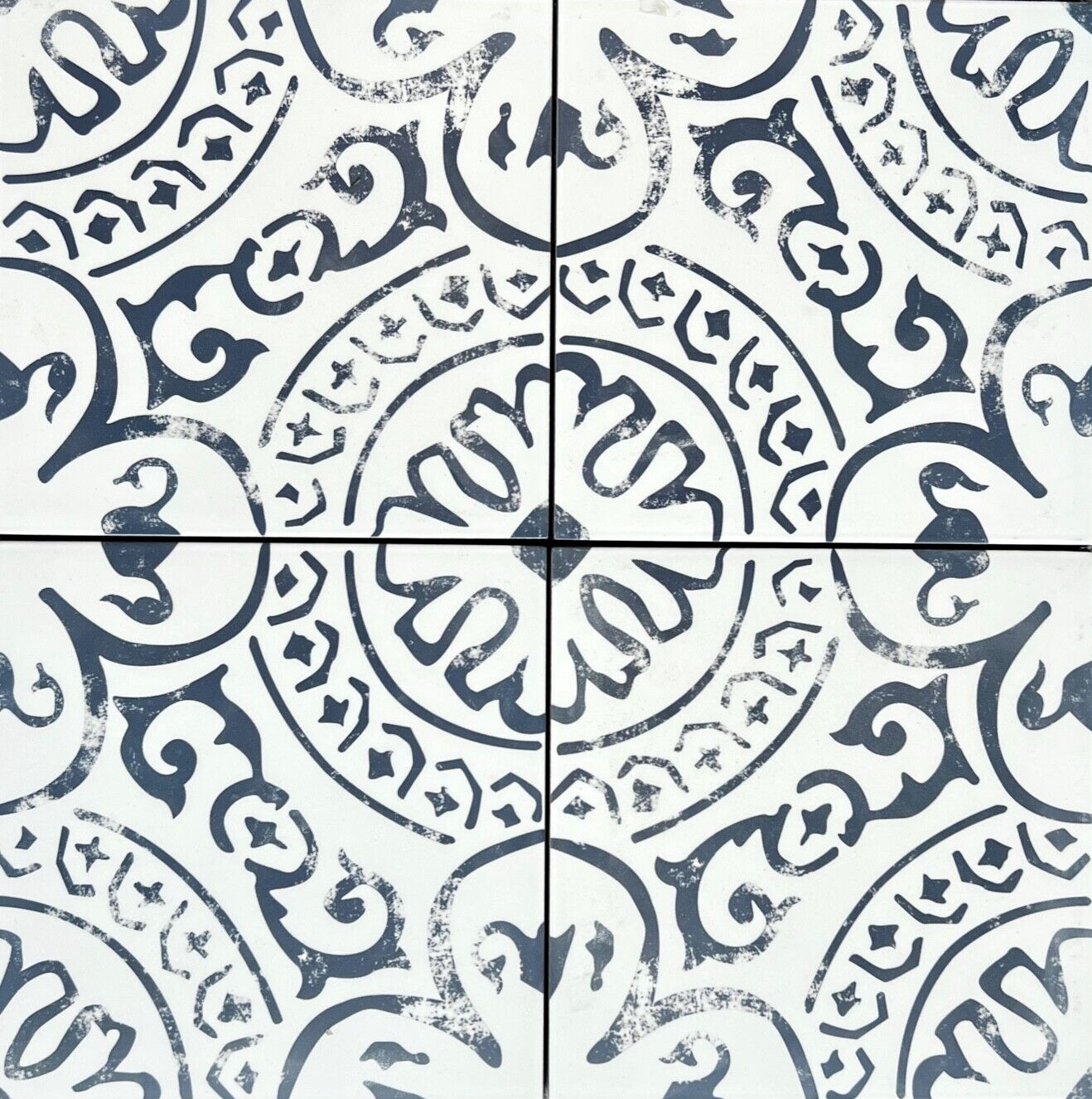 8×8 Flora Blue White Patterned Porcelain Floor and Wall Tile By Squarefeet Depot