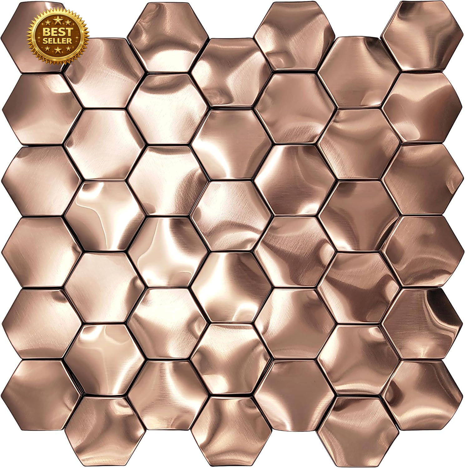 Hexagon 3D Wall Panels Bathroom Backsplash Tile Copper Metal Wall Mosaic Tiles