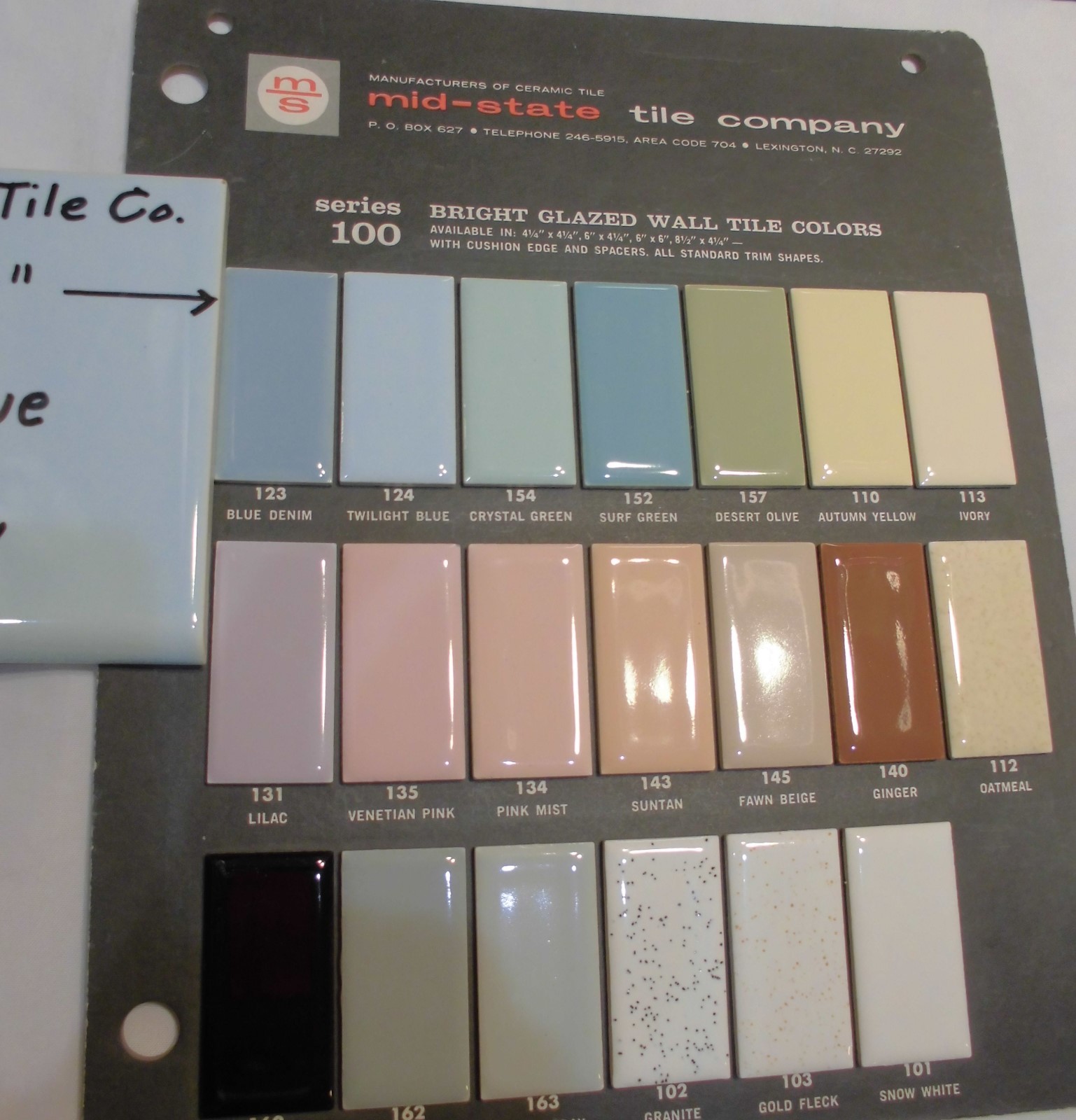 1 pc. Vintage *Light Blue* 4-3/8″ Glossy Ceramic Bullnose by National Tile Co.