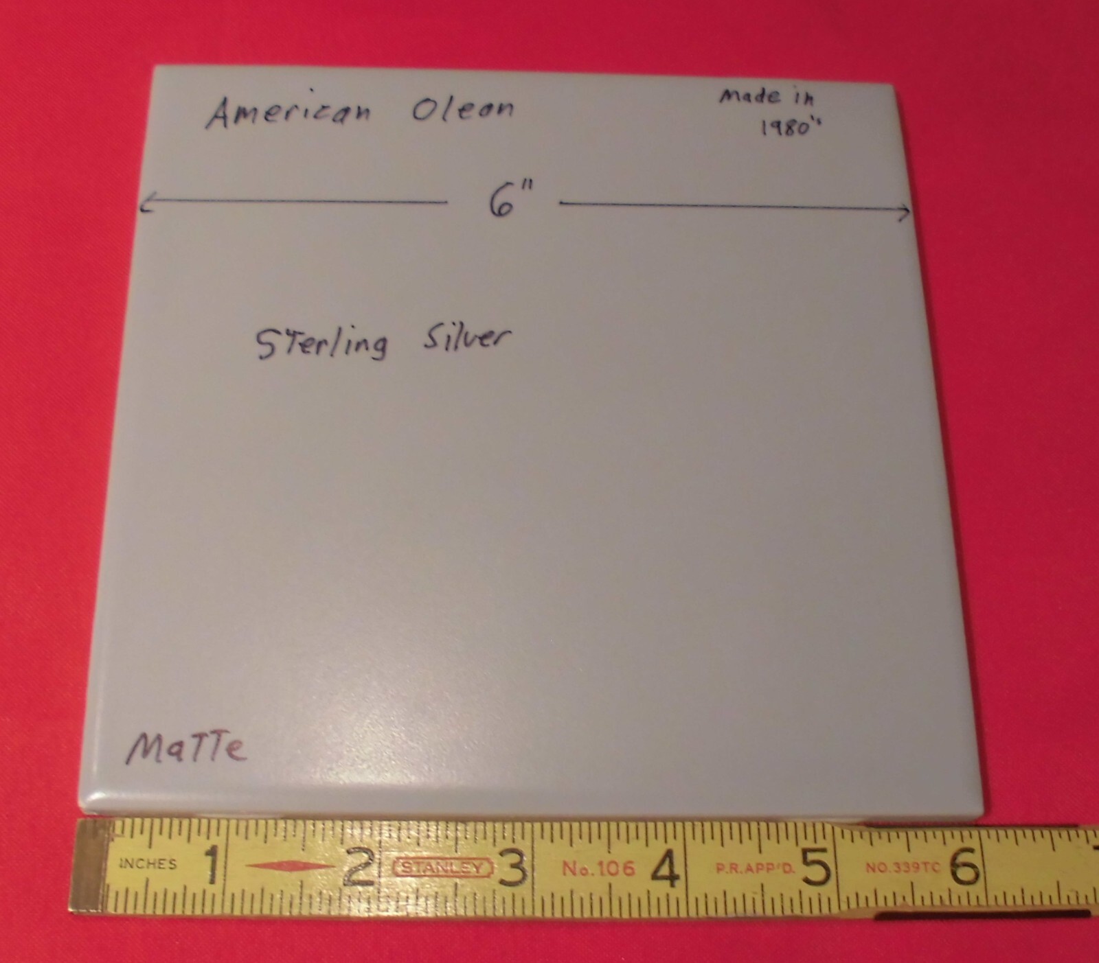 1 pc. 6″ X 6″ Matte Ceramic Tiles *Sterling Silver Gray* American Olean, NEW