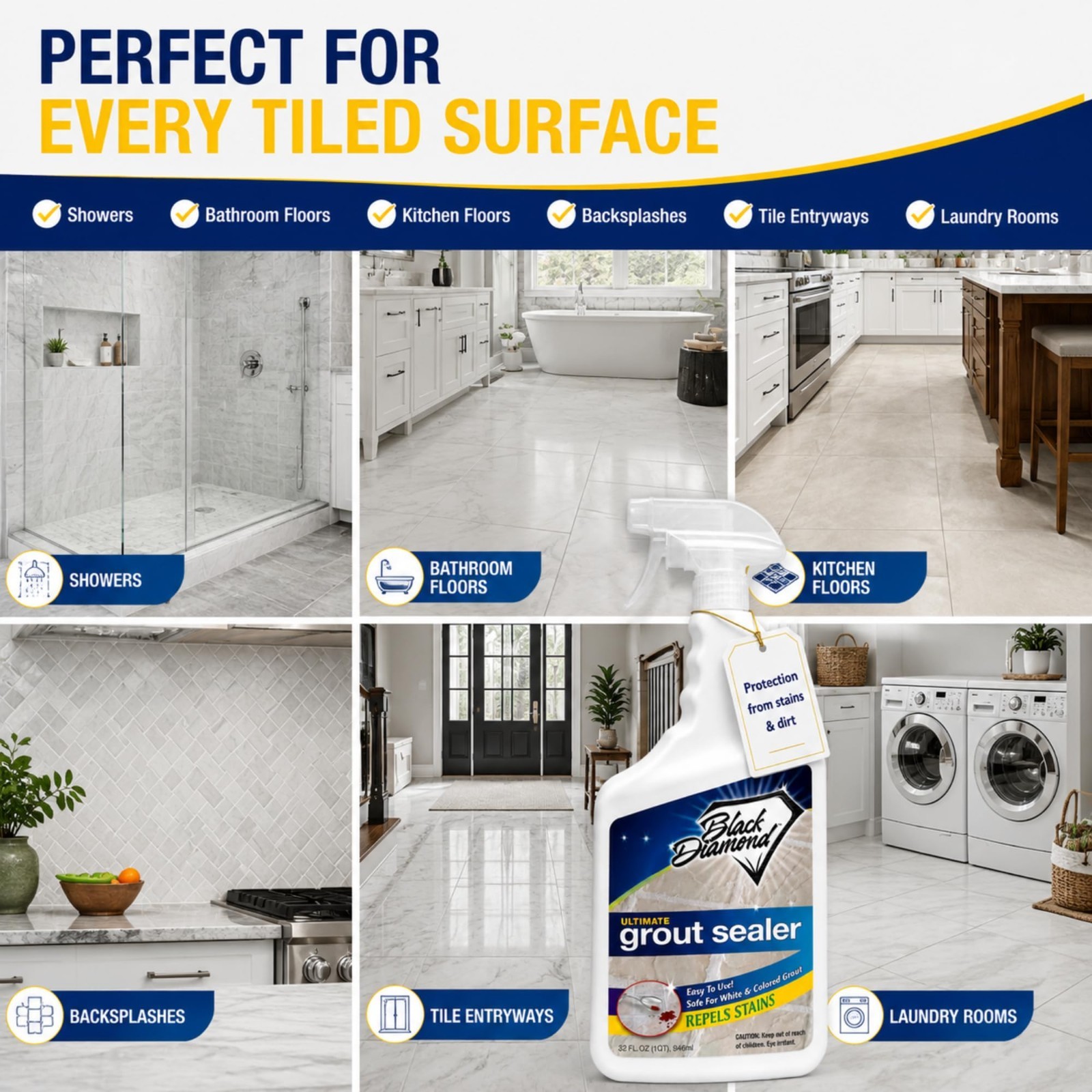 Professional Grout Sealer for Tile & Stone – Stain & Moisture Resistant, Easy-Cl