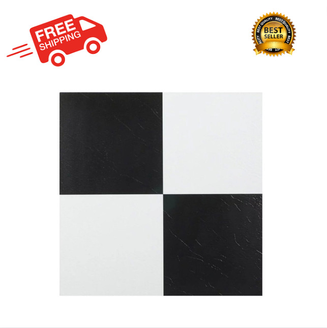 Nexus Self Adhesive 12-Inch Vinyl Floor Tiles, 20 Tiles – 12″ X 12″, Black & Whi