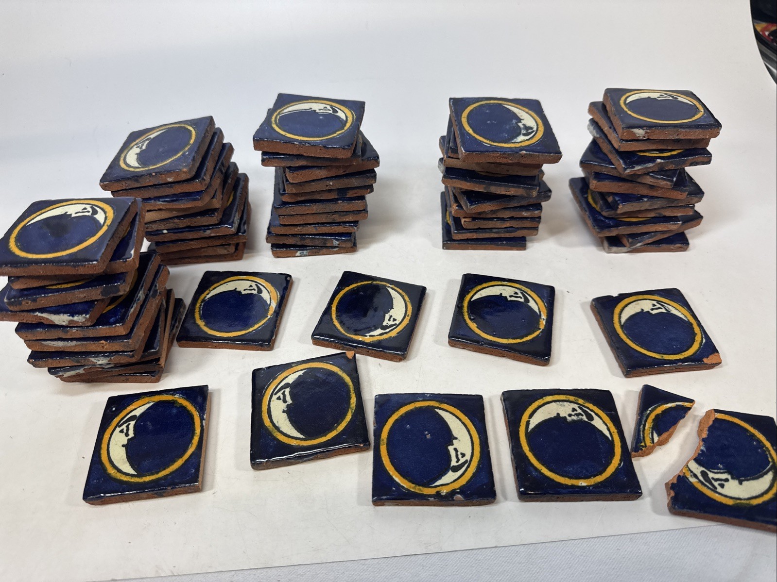 50 Mexican Decorative Talavera Tiles 2×2″ Folk Art Handmade Moon Plus Spares