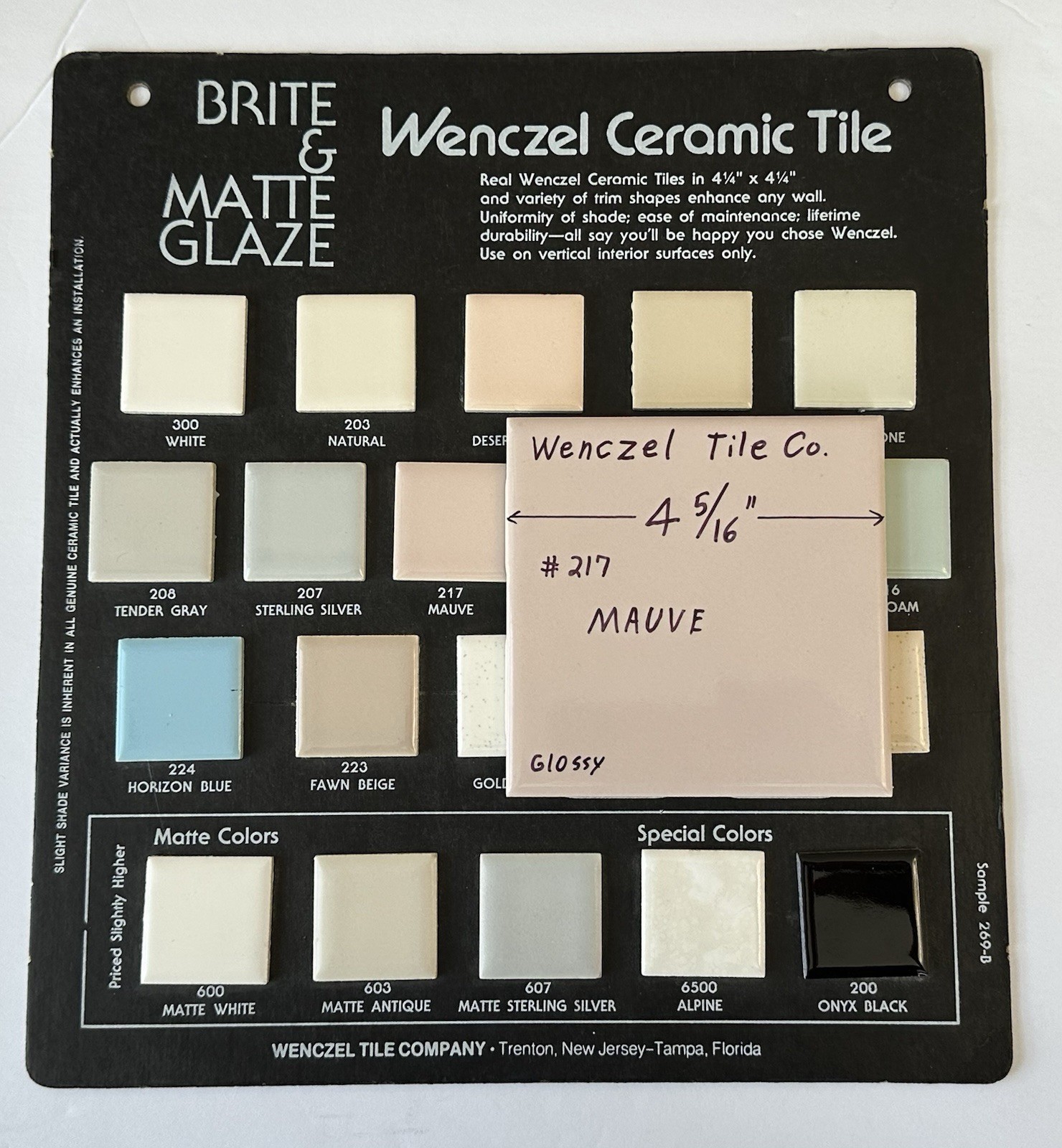 1 pc. Light-Pinkest-Tan: 4-5/16″ Glossy Ceramic Tile: Wenczel Co. New Old Stock