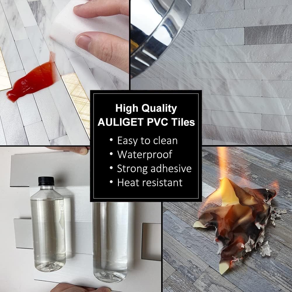 Peel and Stick Backsplash 40 Sheets White Marble Look PVC Wall Tiles for Kitchen
