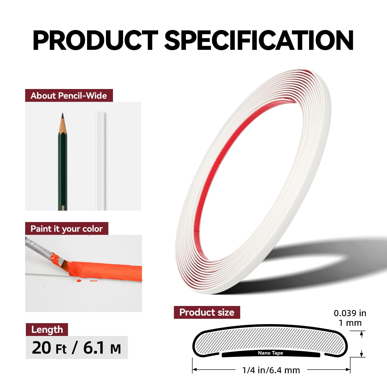 20FT x 1/4in Peel and Stick Wall Molding Trim Flexible Self Adhesive Borders