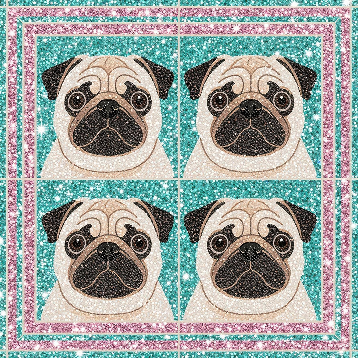 HOMETITUTE 10PCS 12X12 Inch Pug Dog Cartoon Face Pattern Floor Tiles Peel and S