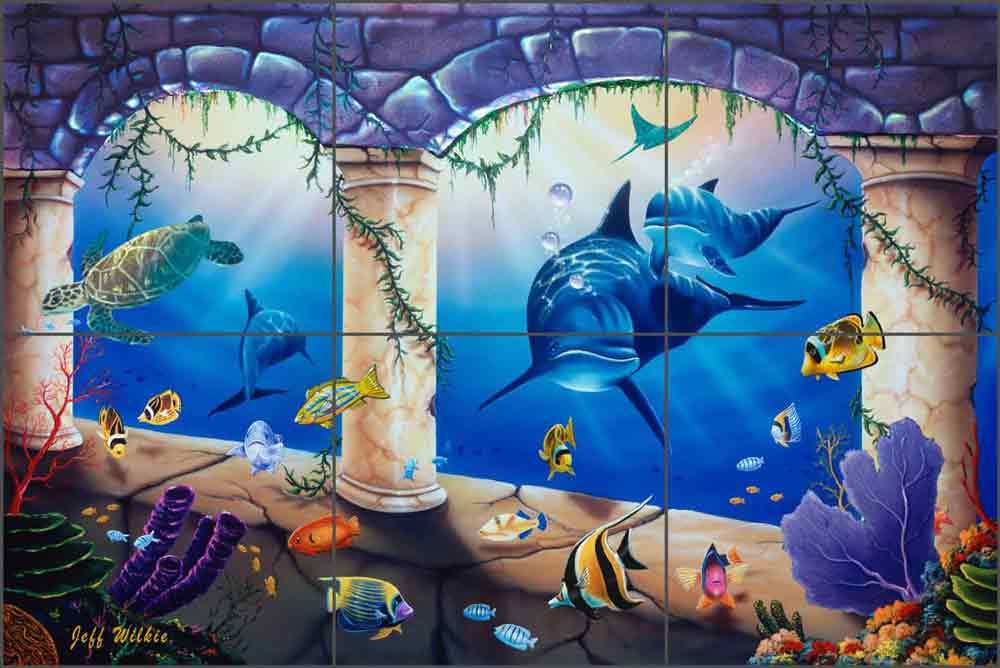 Undersea Tile Backsplash Wilkie Ceramic Dolphin Sea Life Art Mural POV-JWA041