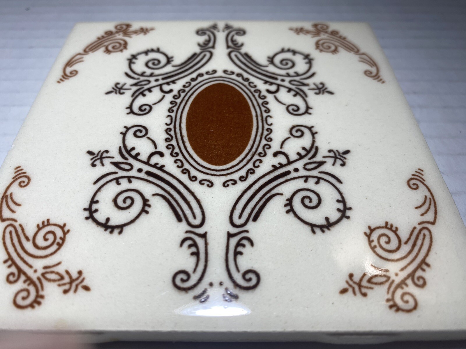 RARE 4 Ceramic Tiles 4.25 MCM Cream, Light Bronze Brown & Dark Brown