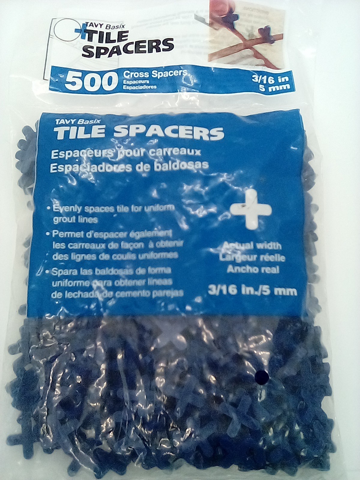 3 PACKs of 500 Cross Plastic Tile Spacer TAVY Basix 3/16″ 5mm 1,500 TOTAL