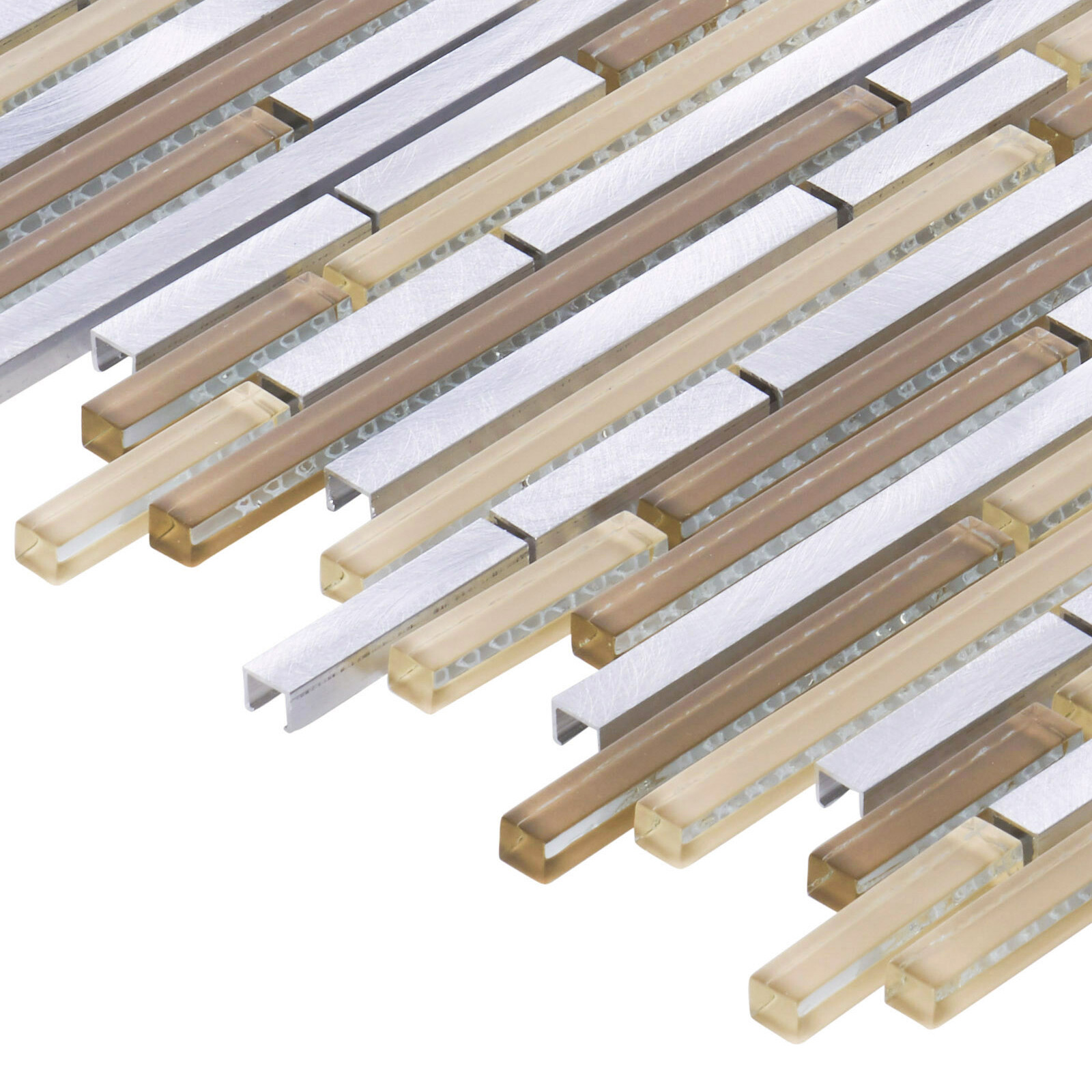 Beige Glass Metallic Aluminum Linear Glass Mosaic Tile Kitchen Wall Backsplash
