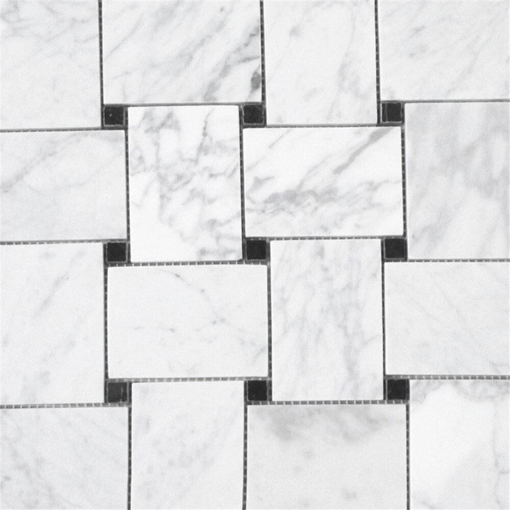C661XP Carrara Marble Wide Big Basketweave Mosaic Tile Polished Venato Bianco