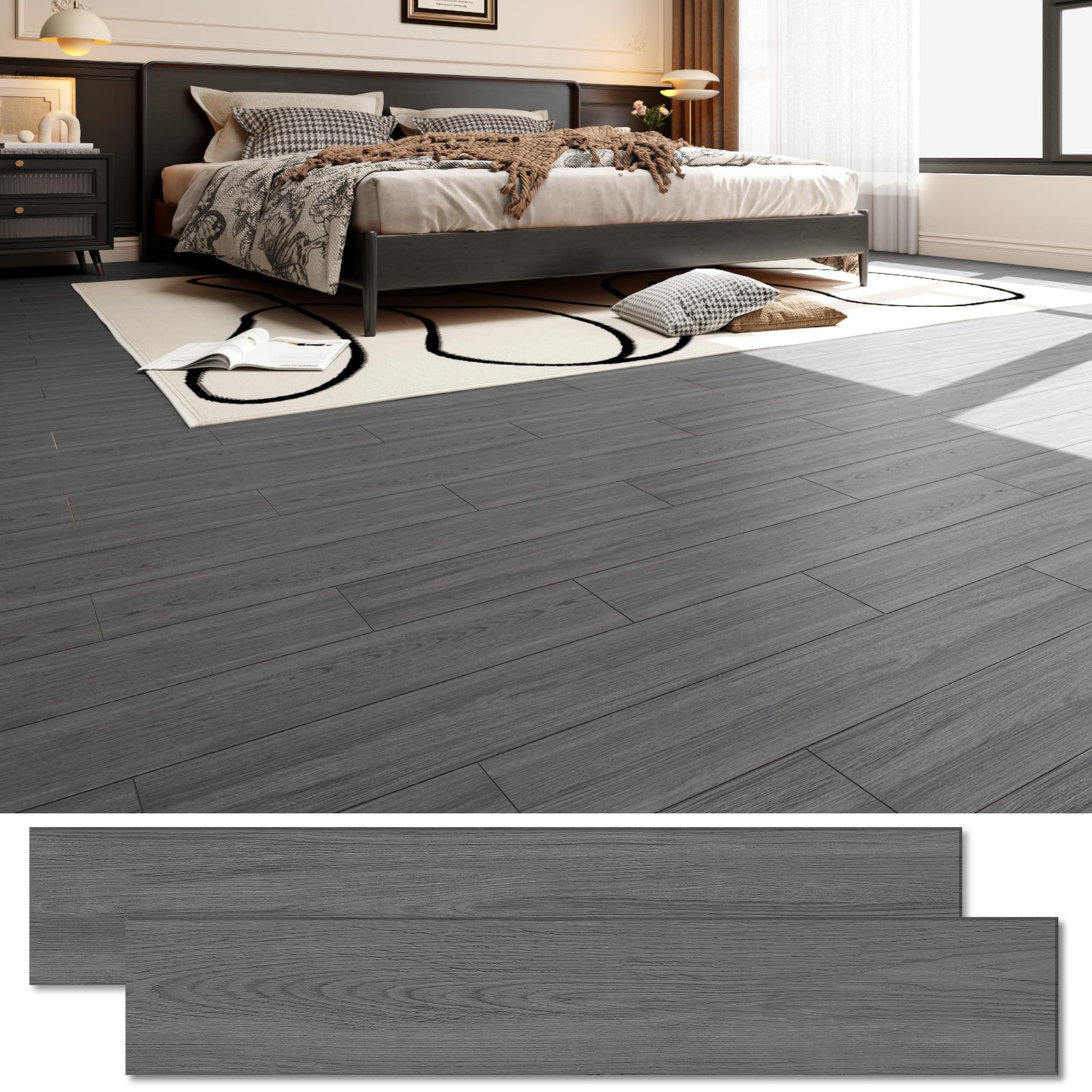54 Sq.Ft. Peel and Stick Vinyl Floor Tiles 36″ x 6″ Wood Look Planks, 36 Pack…