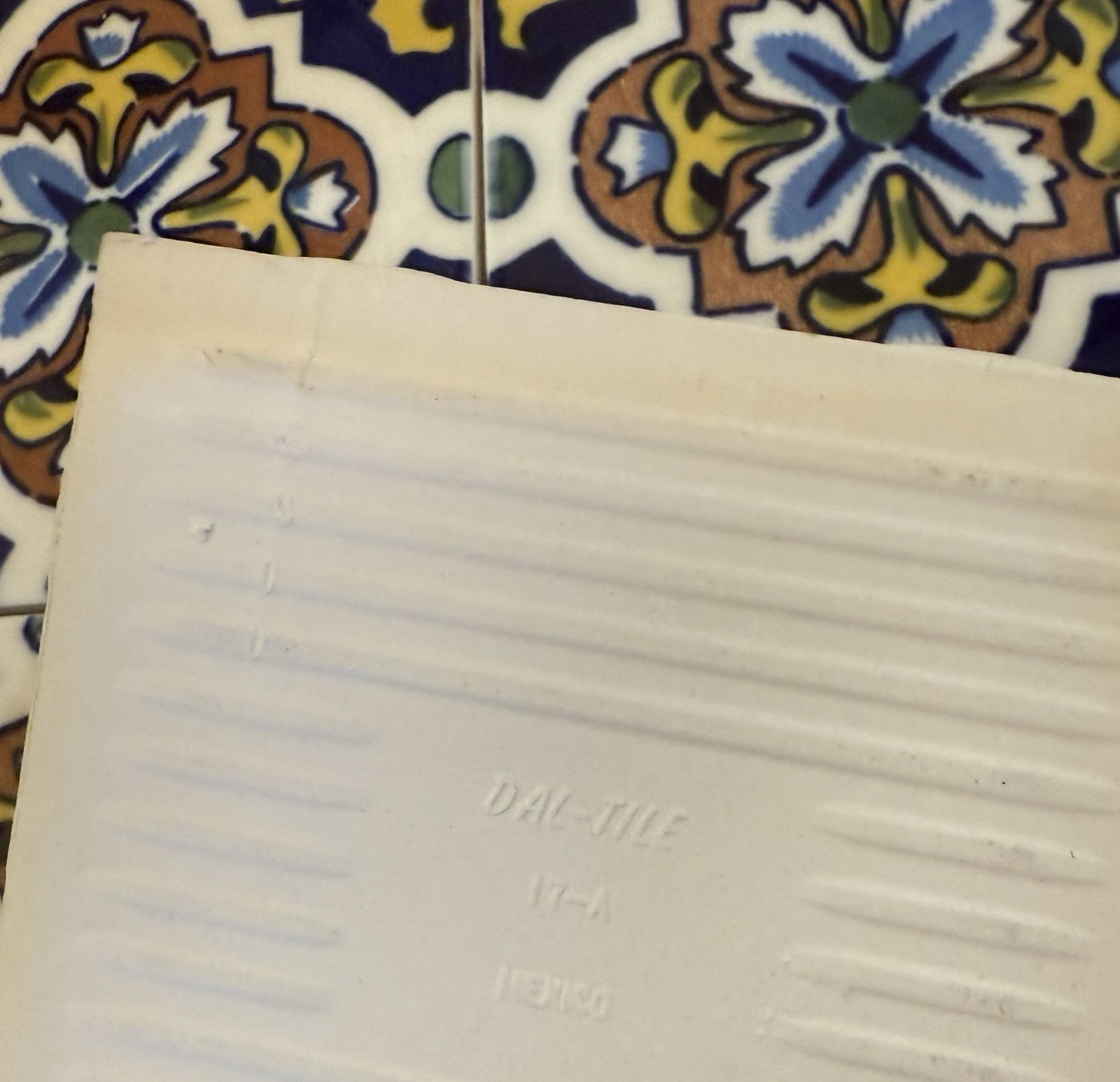 8 Pc’s Of Dal Tile 4 1/4” Multi-colored Pattern Tile Glossy Finish Blue Yellow
