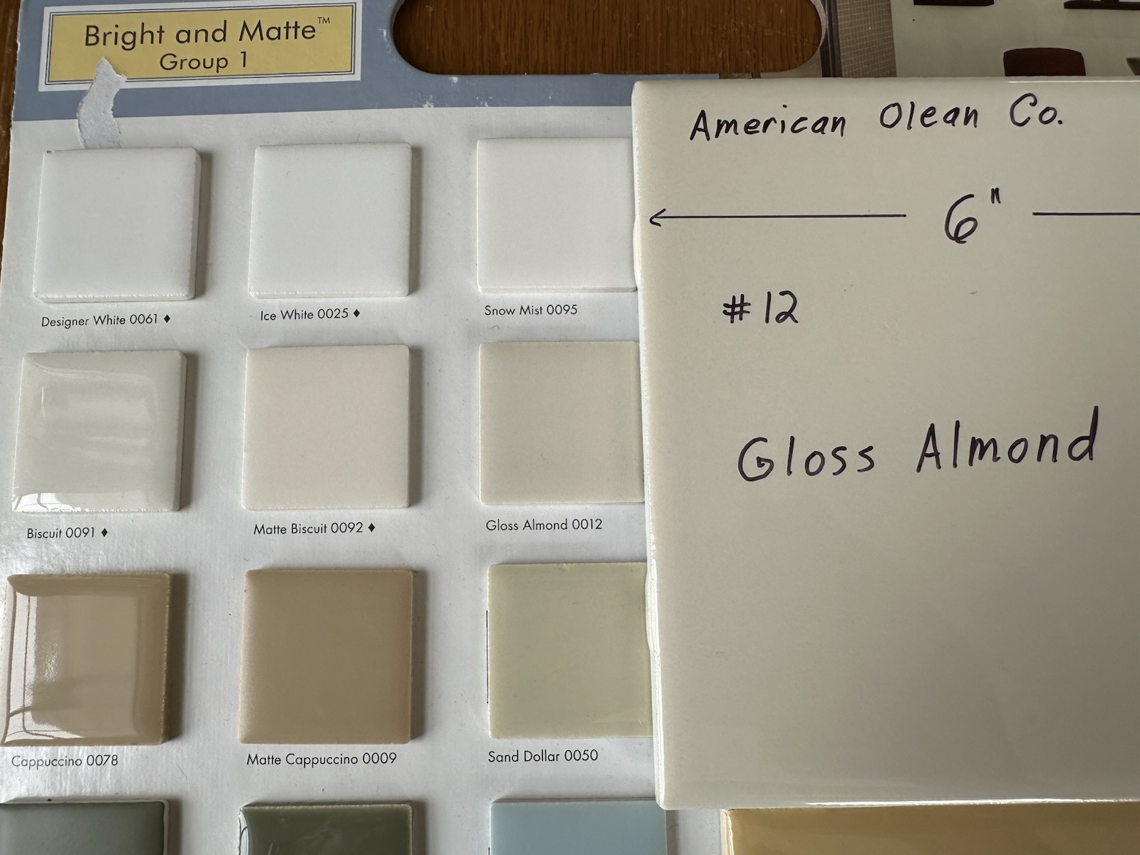 1 pc. Gloss Almond: Ceramic Tile 6″ X 6″ by American Olean #12, New Stock