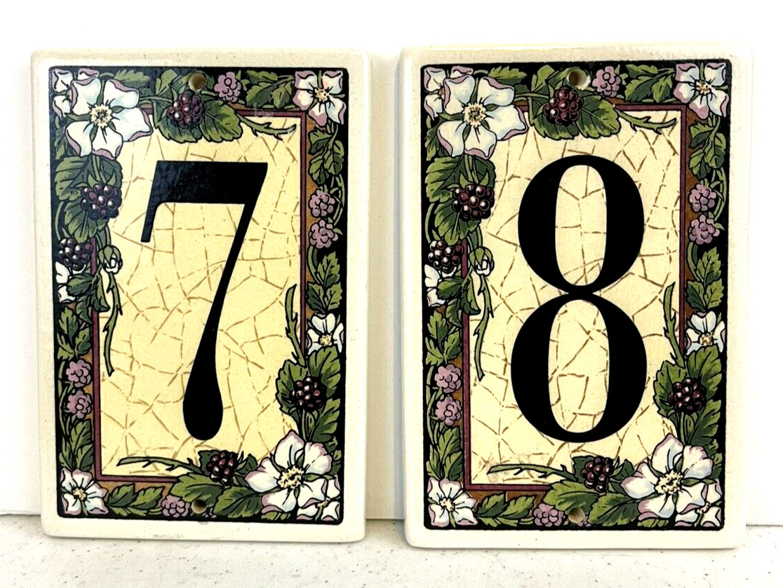 Lot Of 2 ~ Decorative House Address Numbers ~ 7 & 8 ~ Ceramic Tiles ~ New