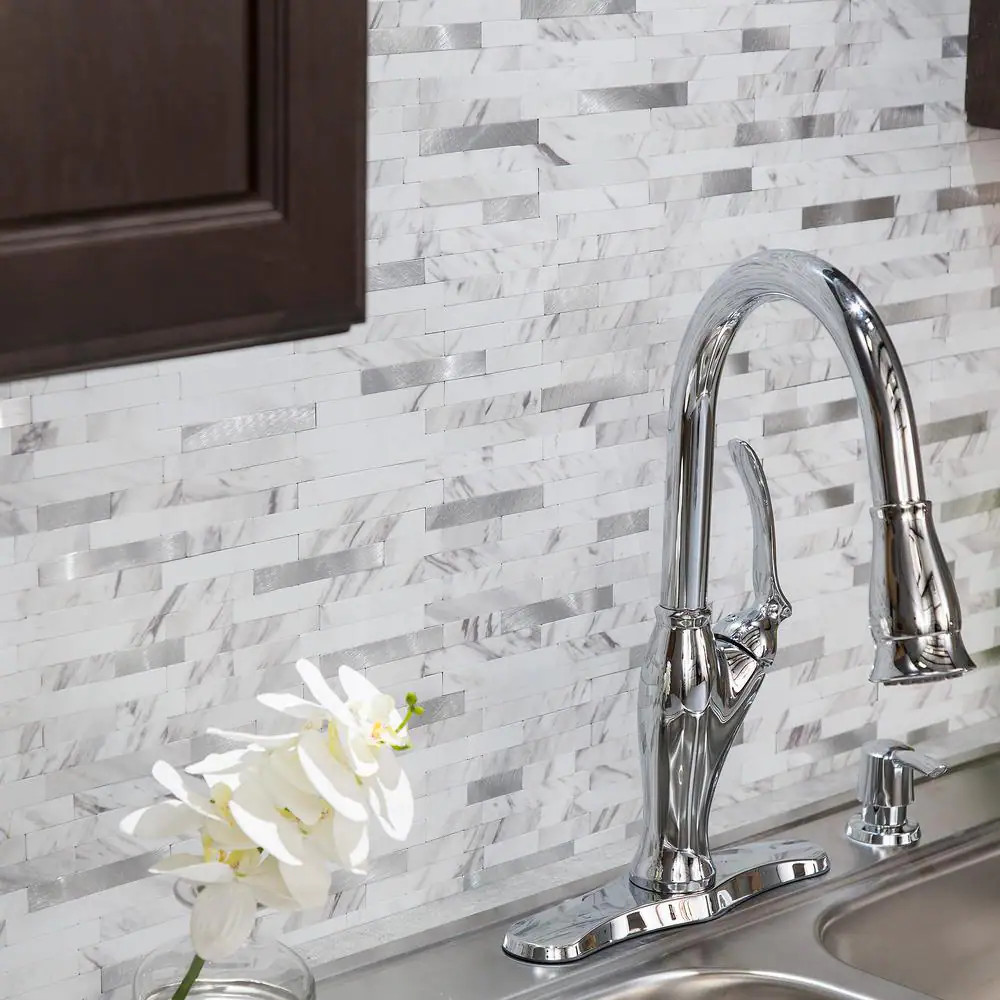 Collage 11.75 In. X 6 In. Metal and Composite Peel and Stick Backsplash in Marbl