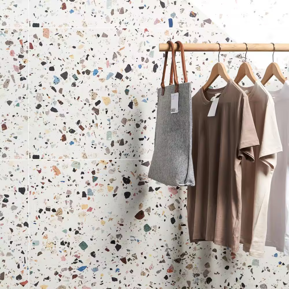 Adorn White Multicolor 23.62 In. X 47.24 In. Terrazzo Look Polished Porcelain Fl