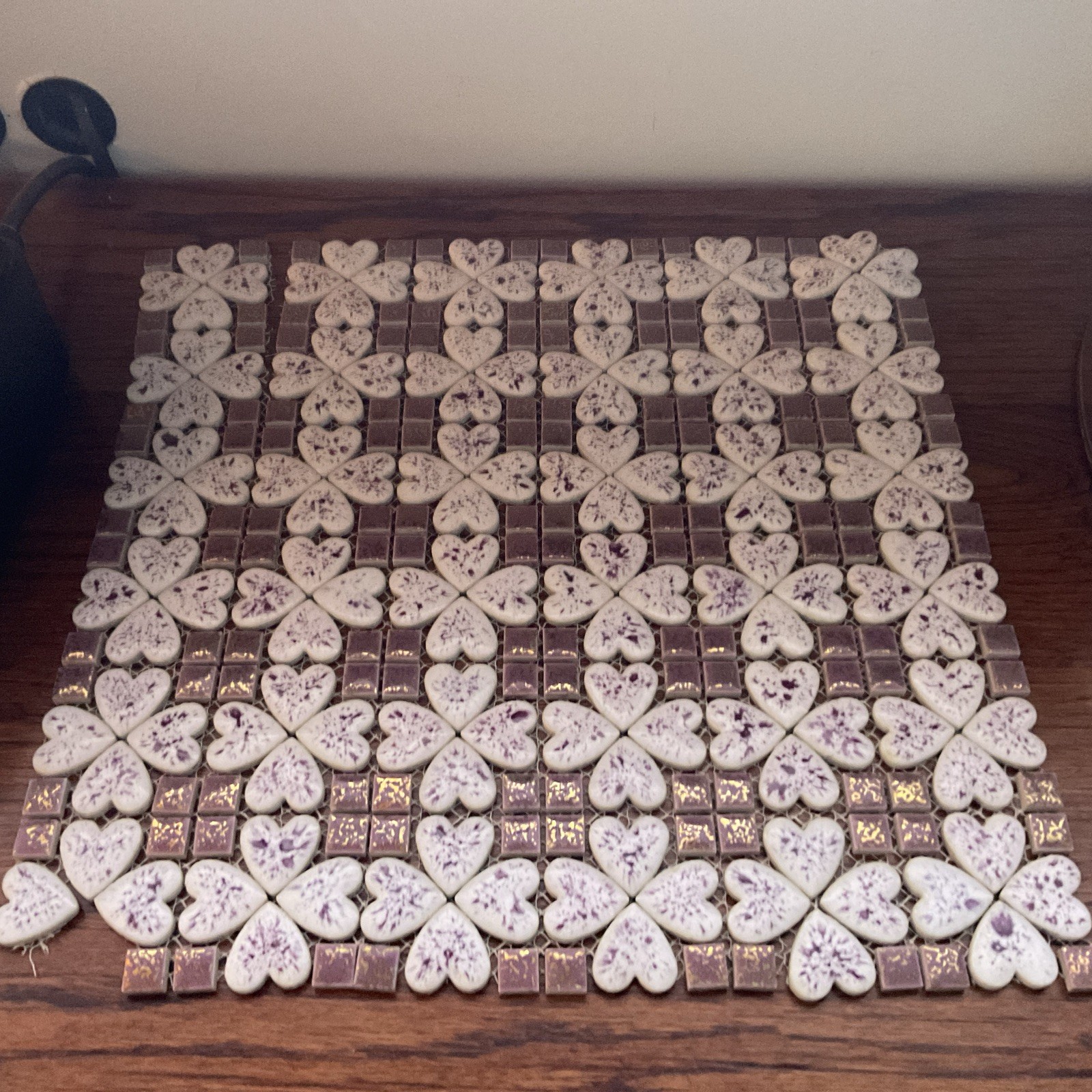 4.9 feet Vintage Japan Mosiac Tile Bath Wall PURPLE Gold Fleck Heart