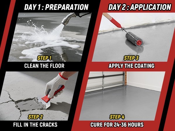 Epoxy Floor Paint Kit – Acrylic Concrete Coating for Garage Living Room 1 Gallon