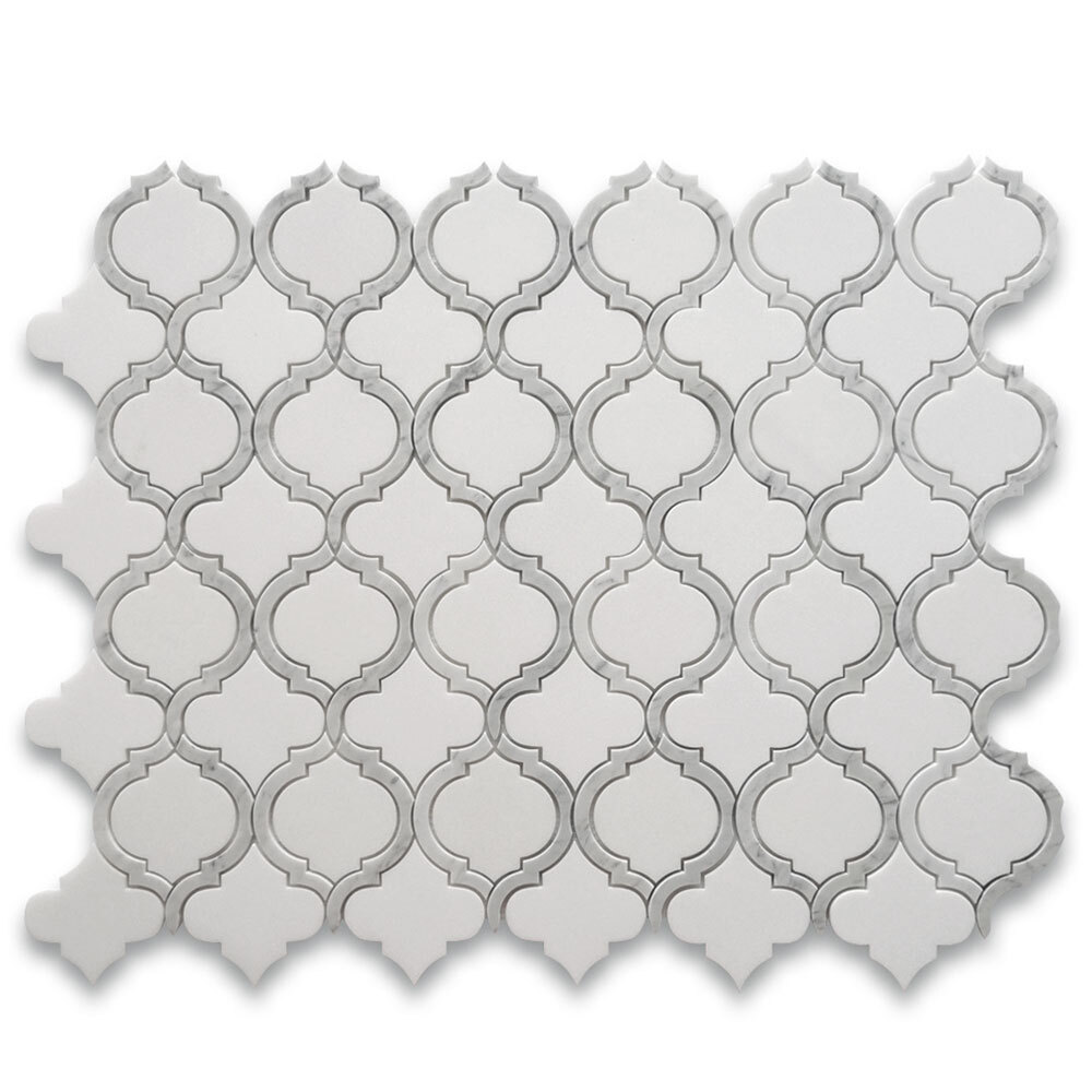 T89AXH Thassos White Marble Arabesque Baroque Lantern Waterjet Tile Honed