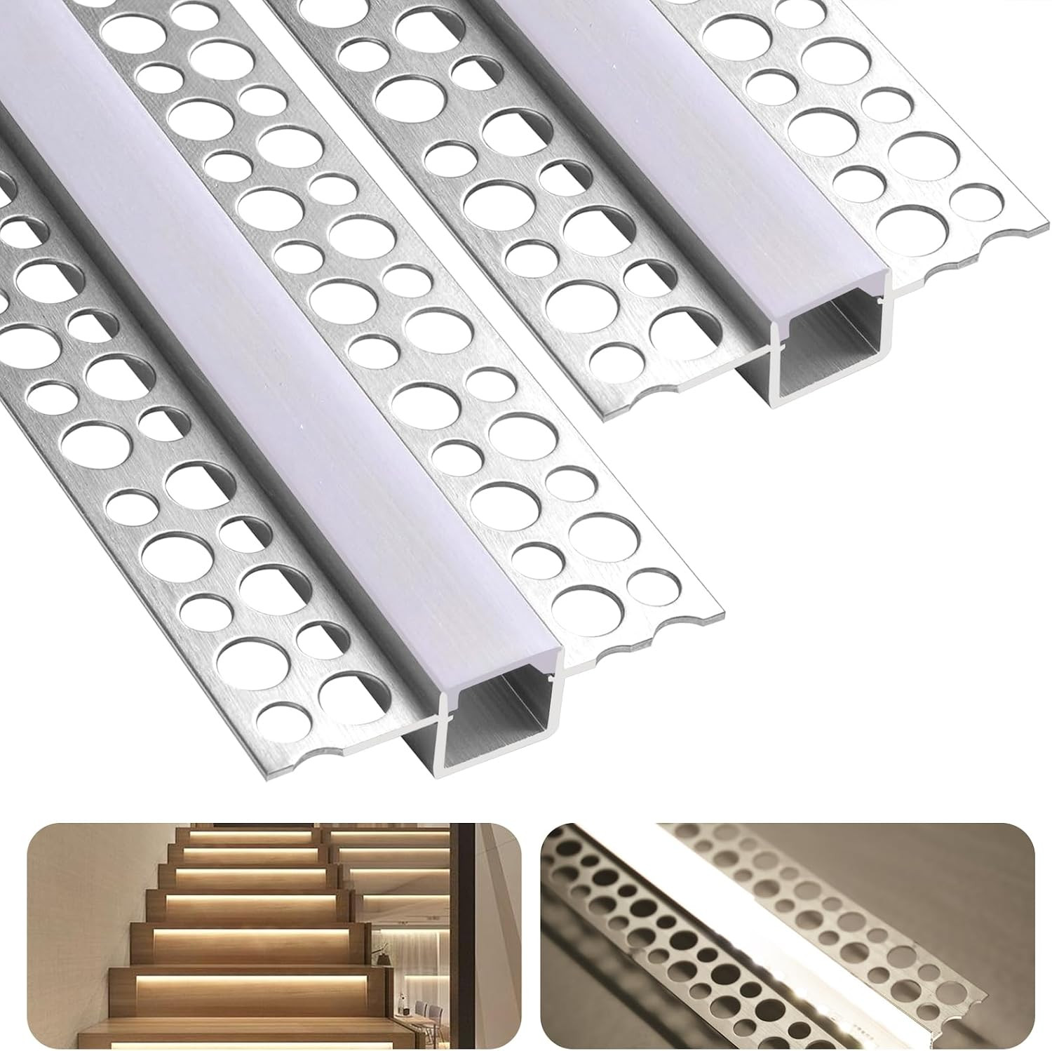 10 Pack Plaster-In Drywall Recessed Led Strip Channel Diffuser 6.6Ft/2Meter Alum