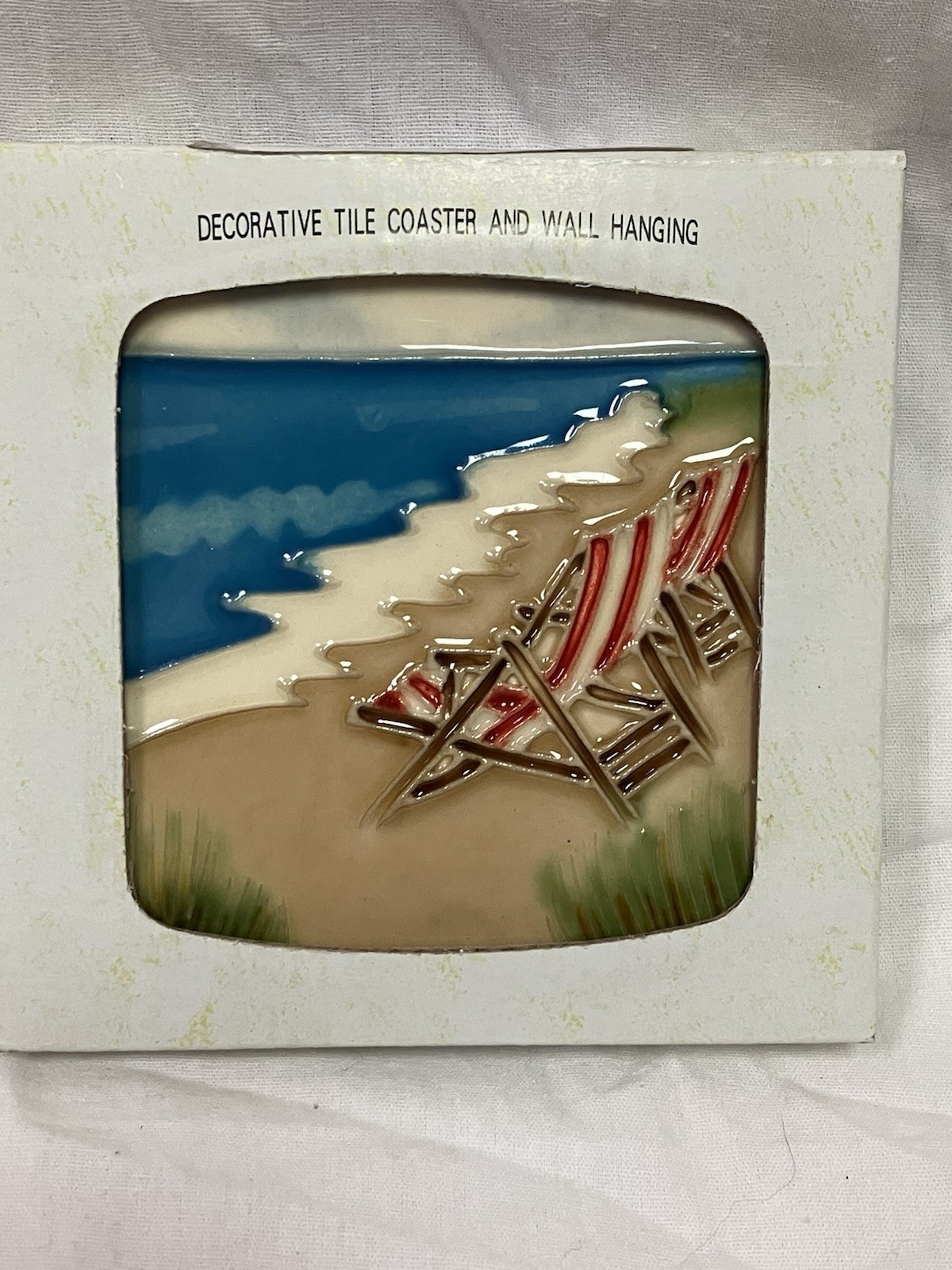 Decorative Ceramic Tile 4×4 Backsplash Gift With Stand Jaco Beach Scene Chairs