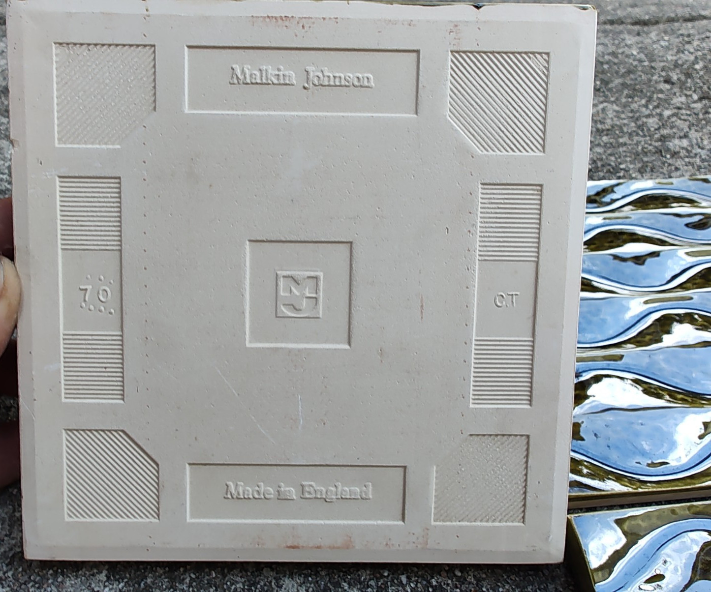 NOS Vintage Malkin Johnson England Ceramic Tile 6″ x 6″ CRACKLED GREEN WAVE