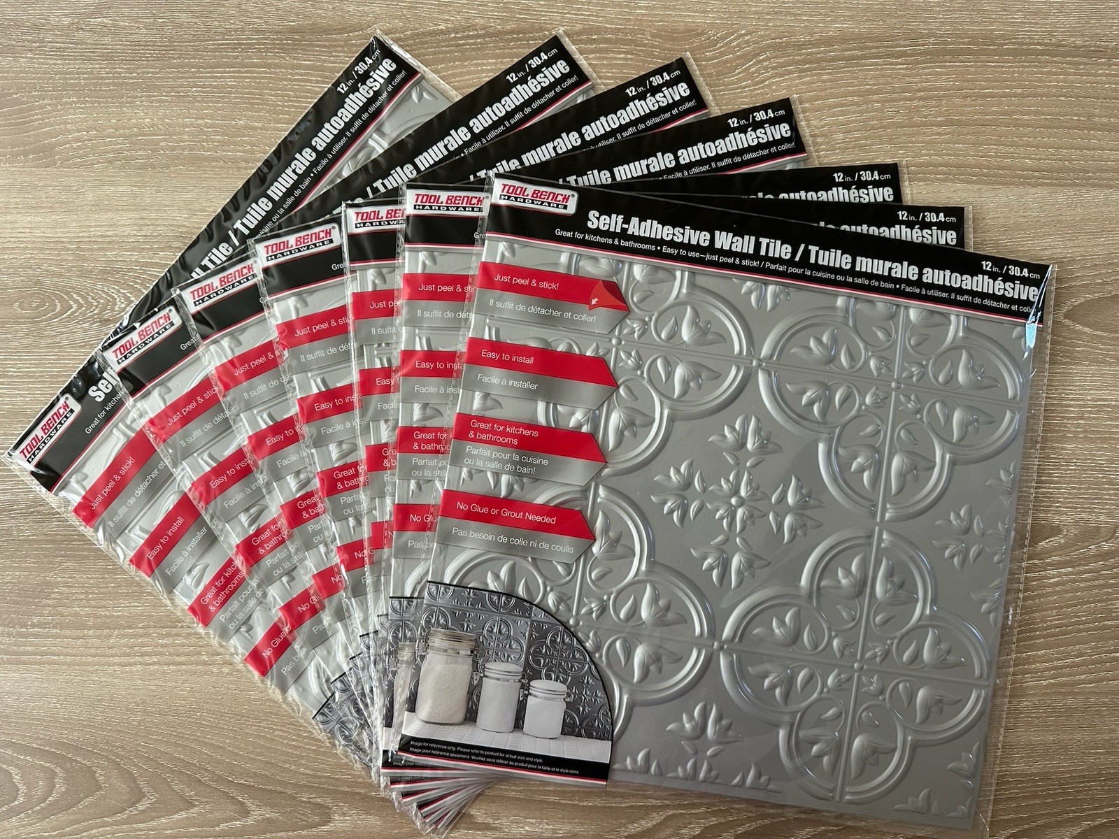 Lot Of 25 Tool Bench Self-Adhesive Wall Tile 12×12” Peel & Stick Backsplash Gray
