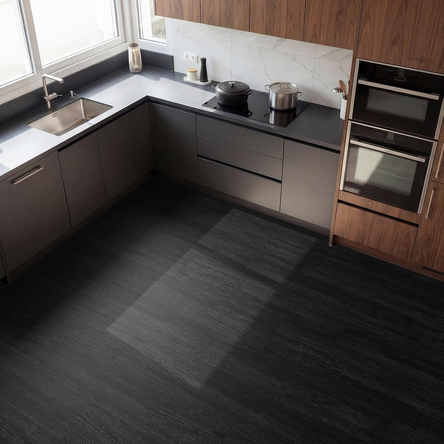 36-Pack Peel and Stick Flooring Vinyl Floor Tile (Black) | 54 Sq.Ft, Waterproof,