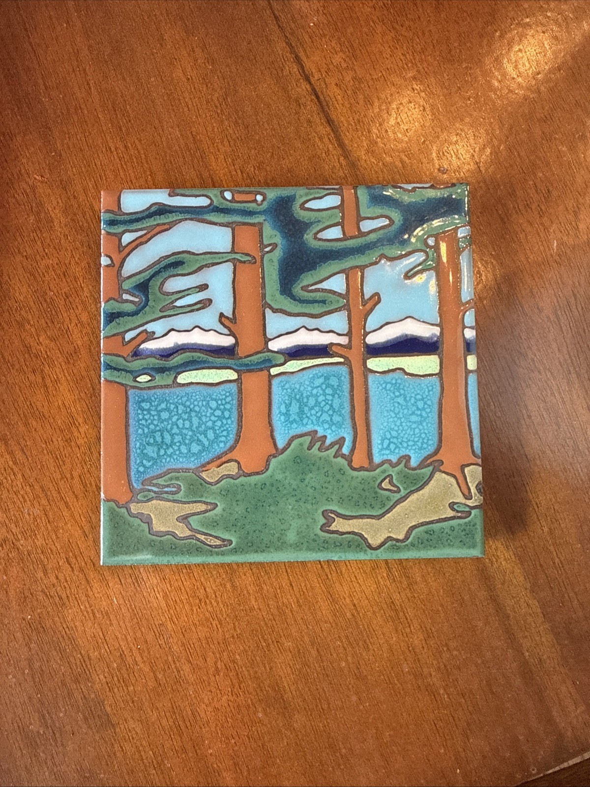Ceramic Tile Mountain Lake Trees Hot Plate Wall Decor Installation mural trivet