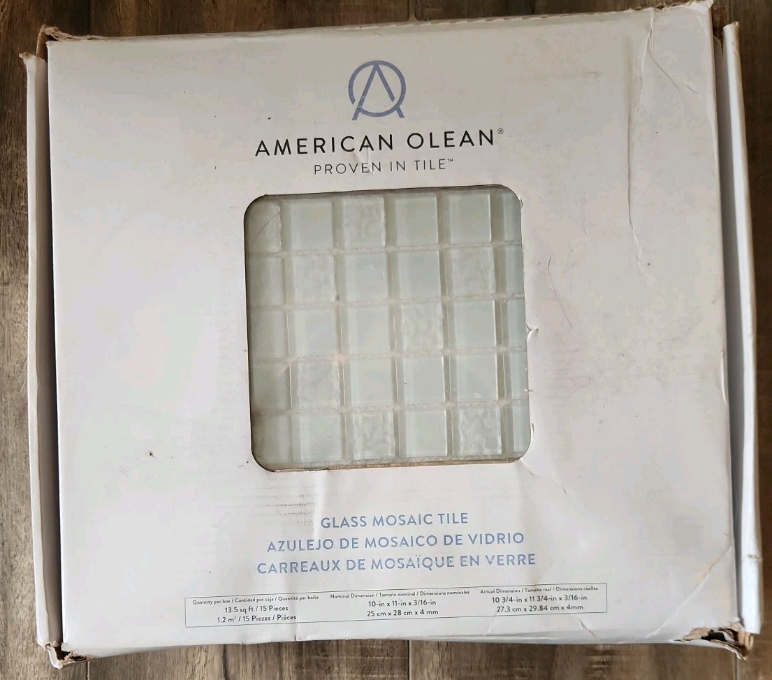 Lot Of 15 Pc American Olean Glass Mosaic Tile 11″ X 10″ Longshore Mist Crackle