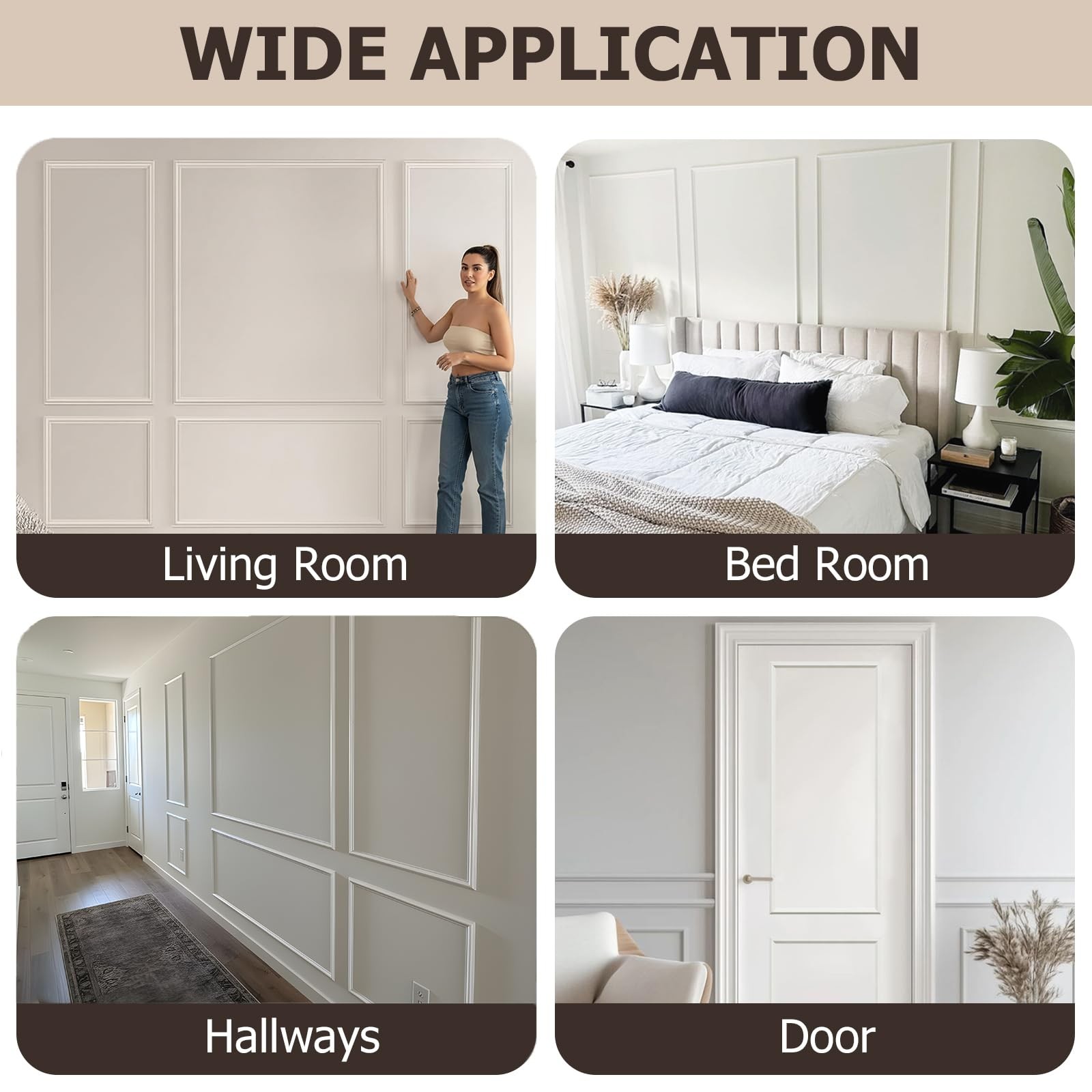 Wall Molding Kit Wainscoting Trim Self Adhesive Accent Panel Set of 6 Pcs
