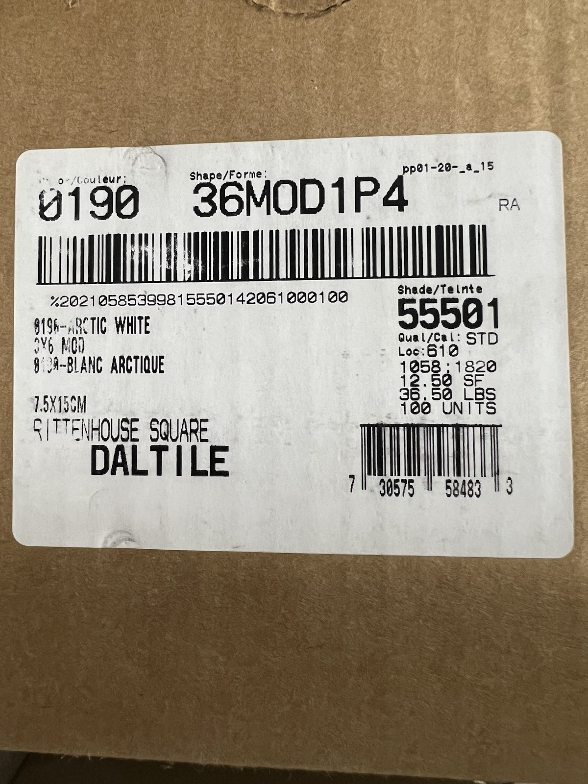 Arctic White: 3″x6″ Glossy Ceramic Subway Tile ONE (1) Daltile Rittenhouse NEW