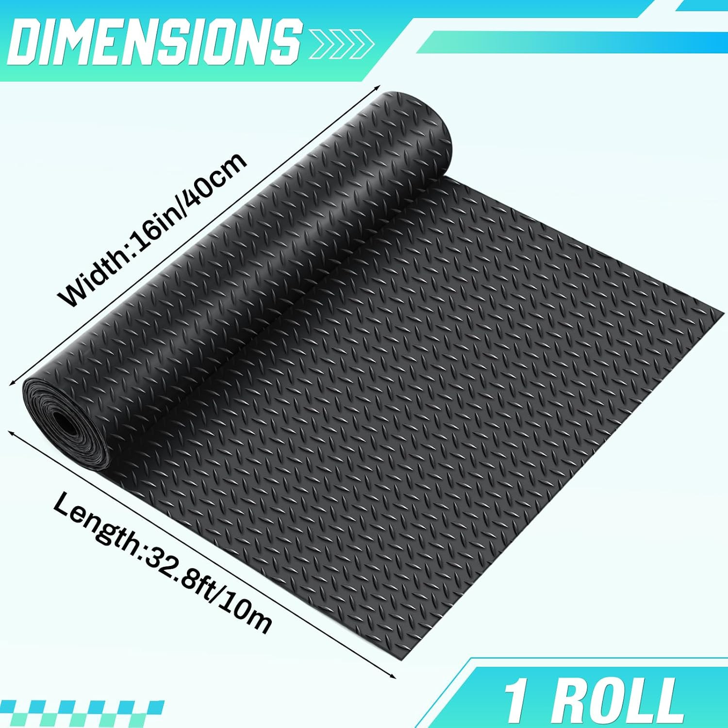 16 in X 32.8 Ft Rubber Flooring Rolls Mats, Heavy Duty Diamond Plate Garage Floo