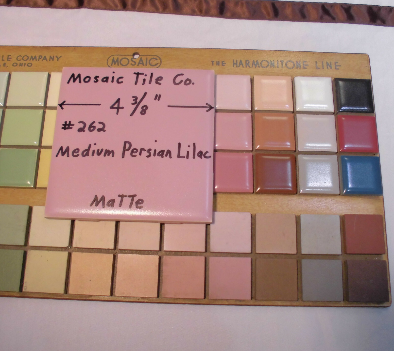 1 pc. *Medium Persian Lilac* Matte Ceramic Tile by Mosaic Co. 4-3/8″ Pinkest NOS