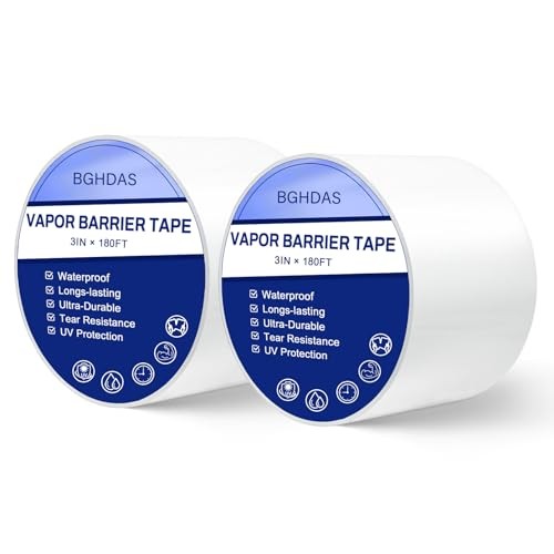 Bghdas Roll Vapor Barrier Tape, 3″ Wide x 180′ Long, White PE 9 mm 2