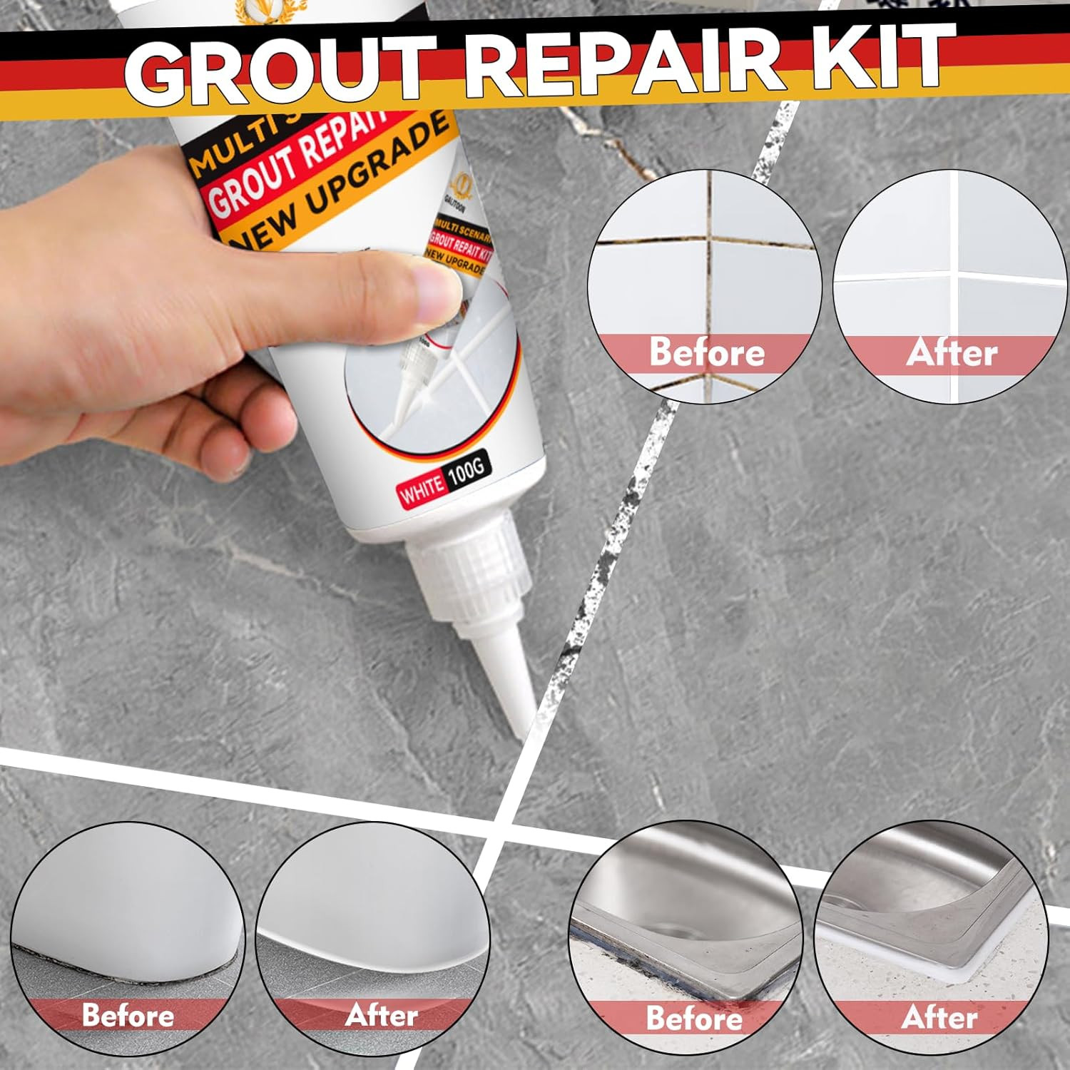 Tile Grout Repair Kit, 2 Pack Grout Filler, Fast Drying Tile Grout Paint, Grout
