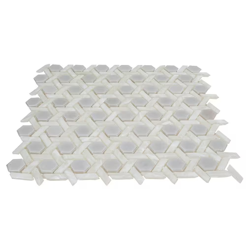 White 11.7 In. X 11.9 In. Hexagon Polished Glass Mosaic Floor and Wall Tile (10-